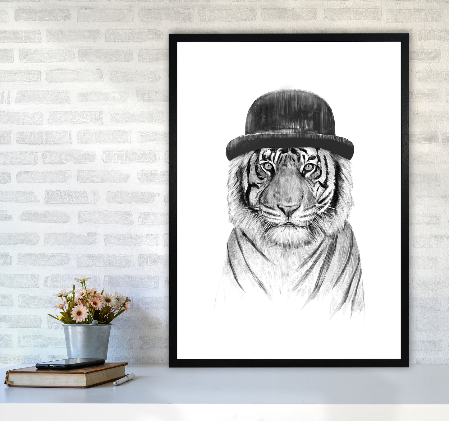 Welcome To The Jungle Tiger Animal Art Print by Balaz Solti A1 White Frame