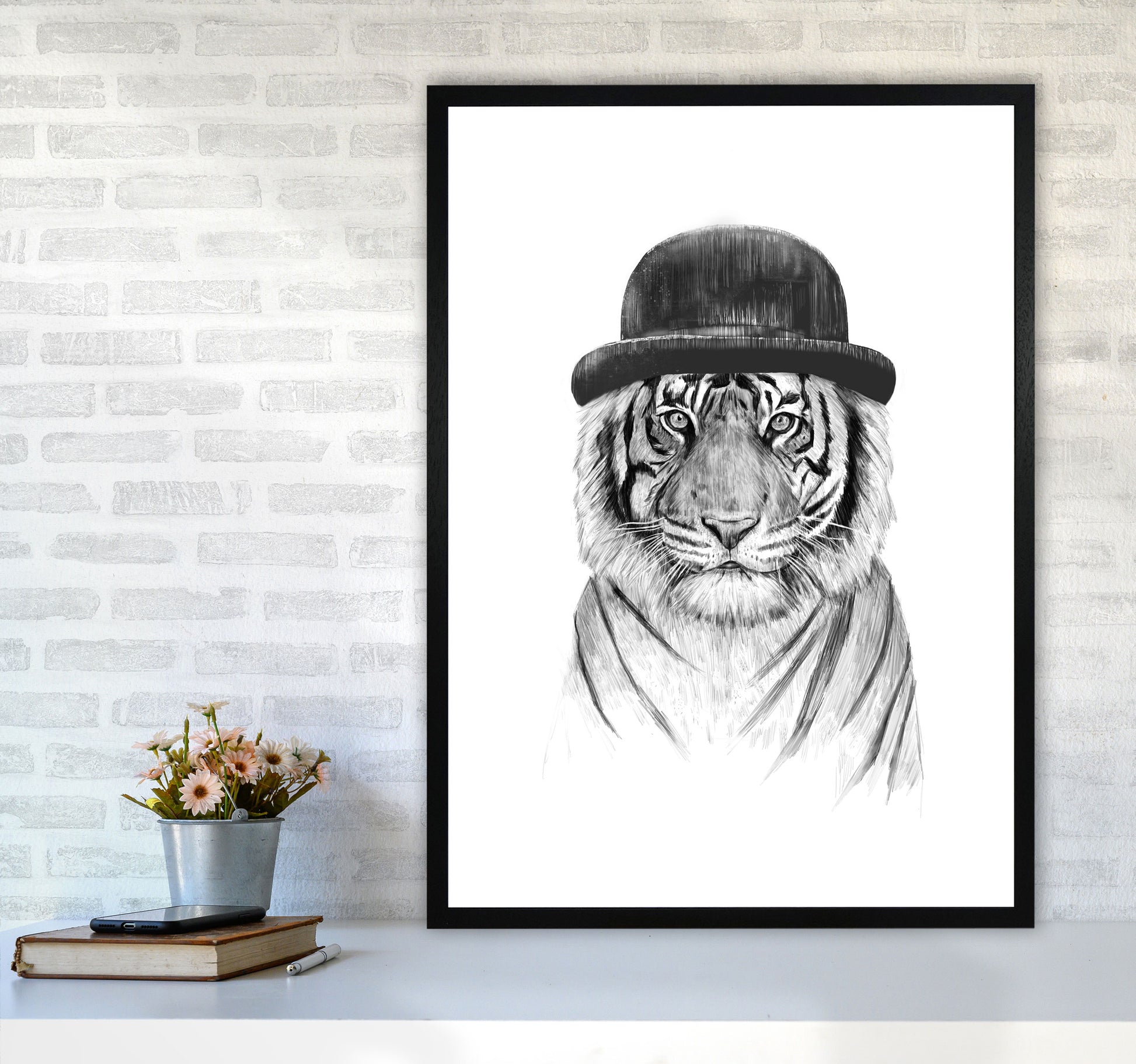 Welcome To The Jungle Tiger Animal Art Print by Balaz Solti A1 White Frame