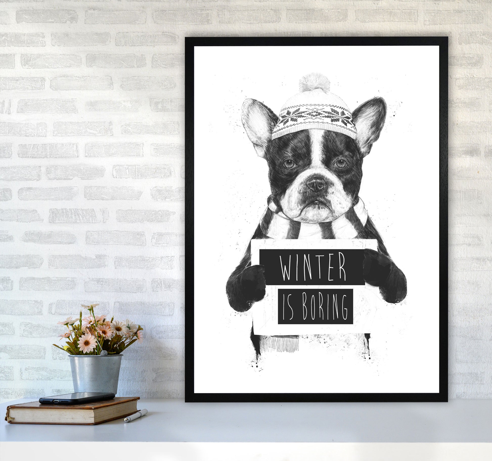 Winter Is Boring Animal Art Print by Balaz Solti A1 White Frame