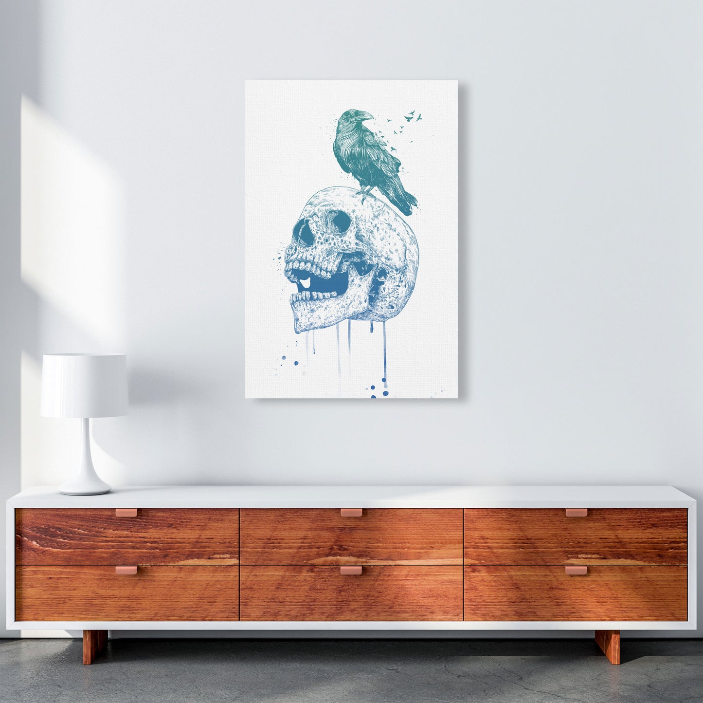 Skull & Raven Colour Animal Art Print by Balaz Solti A1 Canvas