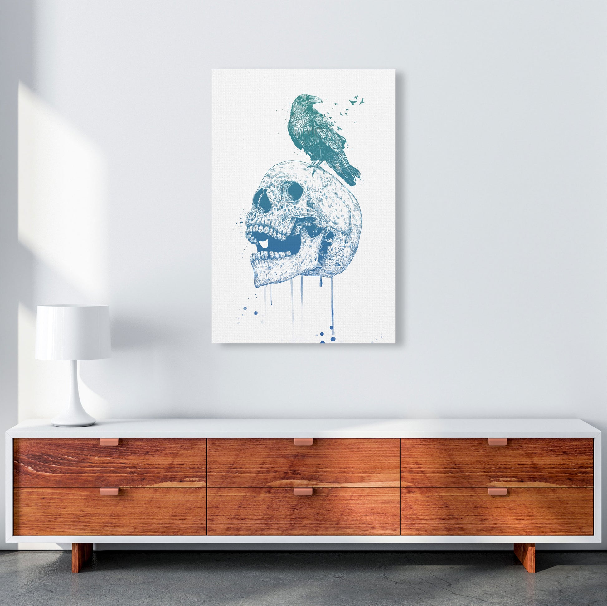Skull & Raven Colour Animal Art Print by Balaz Solti A1 Canvas