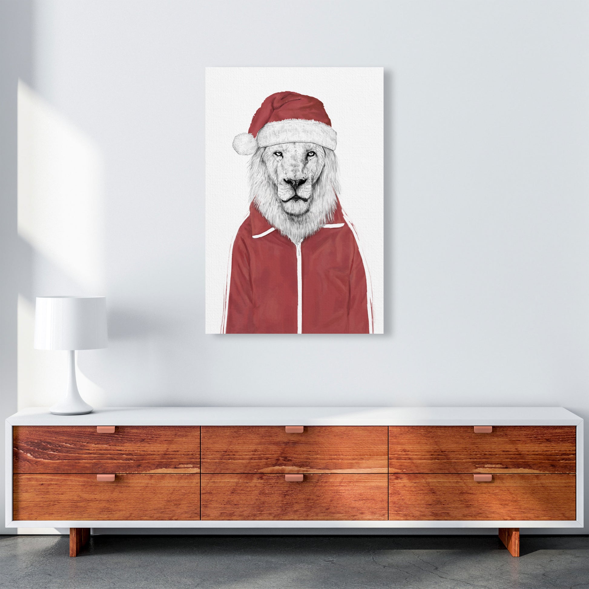 Santa Lion Animal Art Print by Balaz Solti A1 Canvas