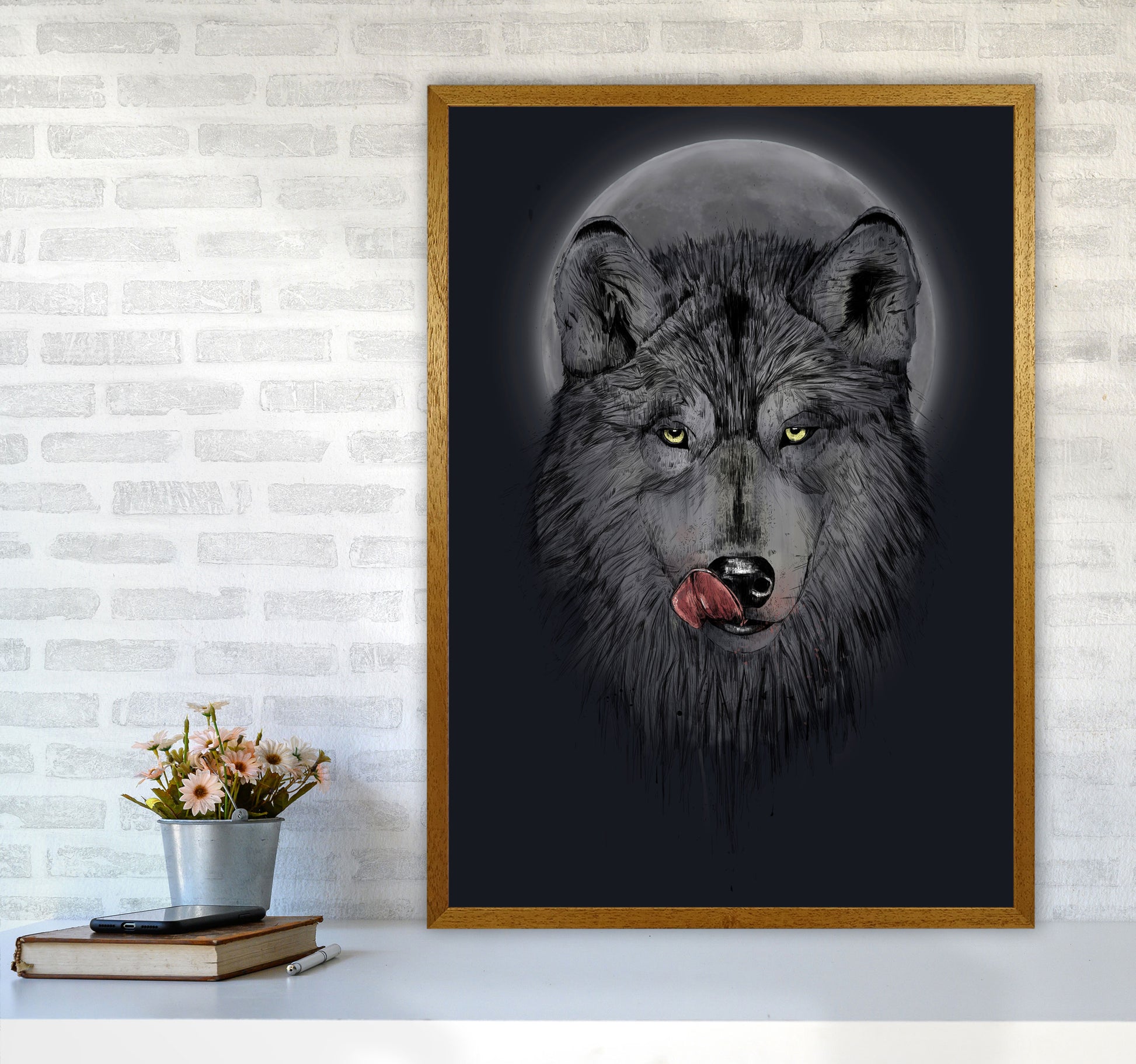 Dinner Time Wolf Night Animal Art Print by Balaz Solti A1 Print Only