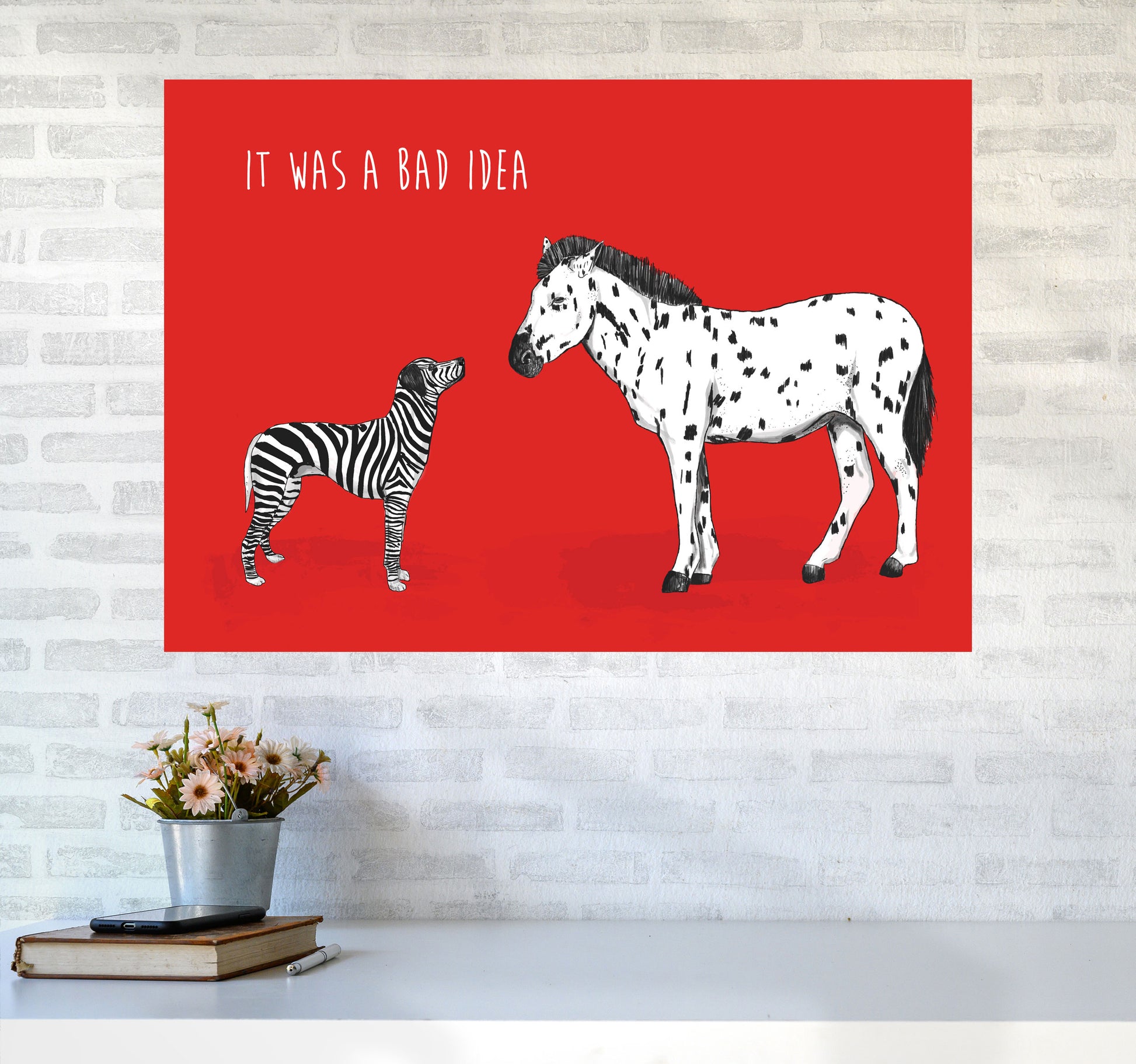 It Was A Bad Idea Humorous Animals Animal Art Print by Balaz Solti A1 Black Frame