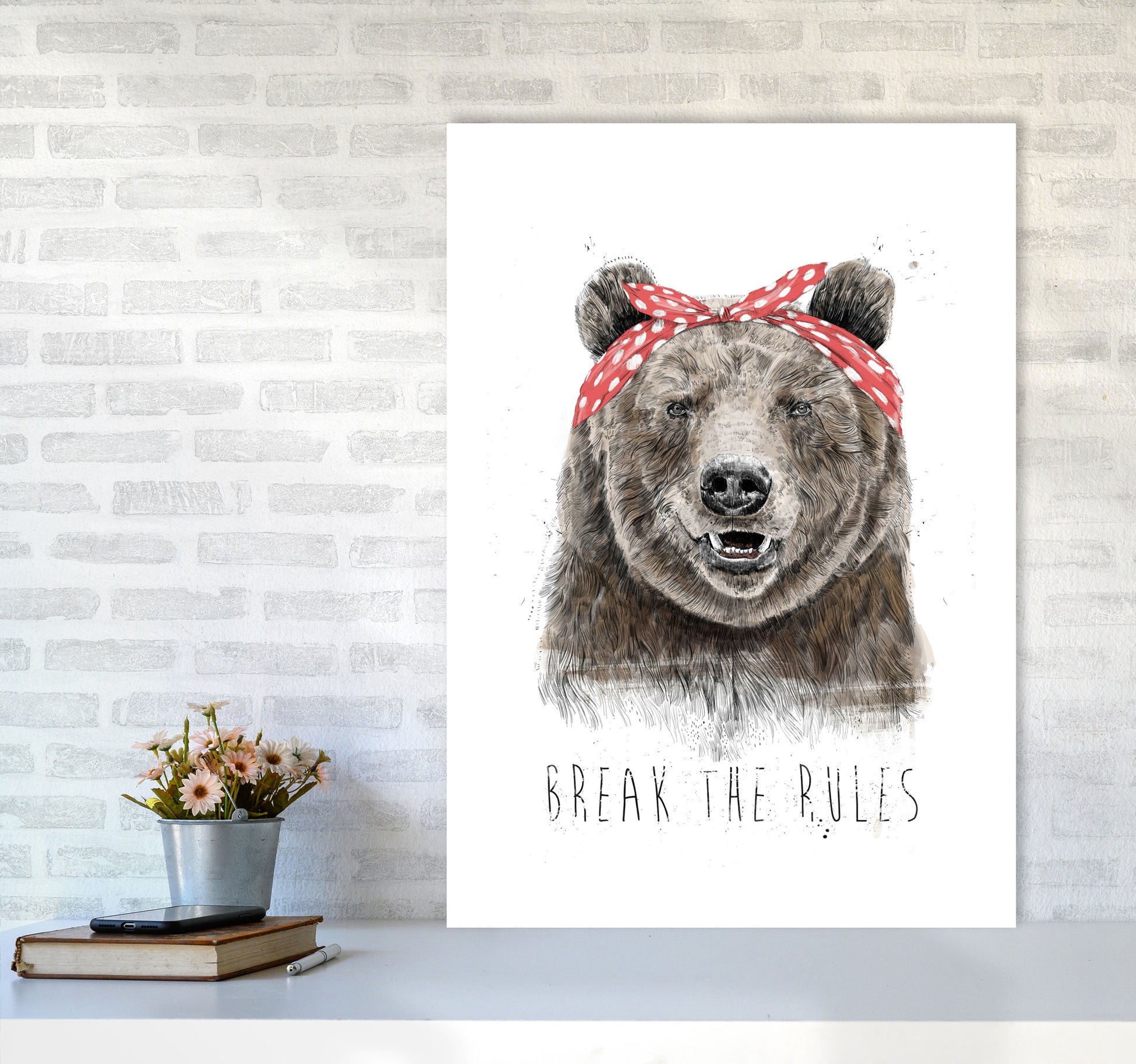 Break The Rules Grizzly Animal Art Print by Balaz Solti A1 Black Frame