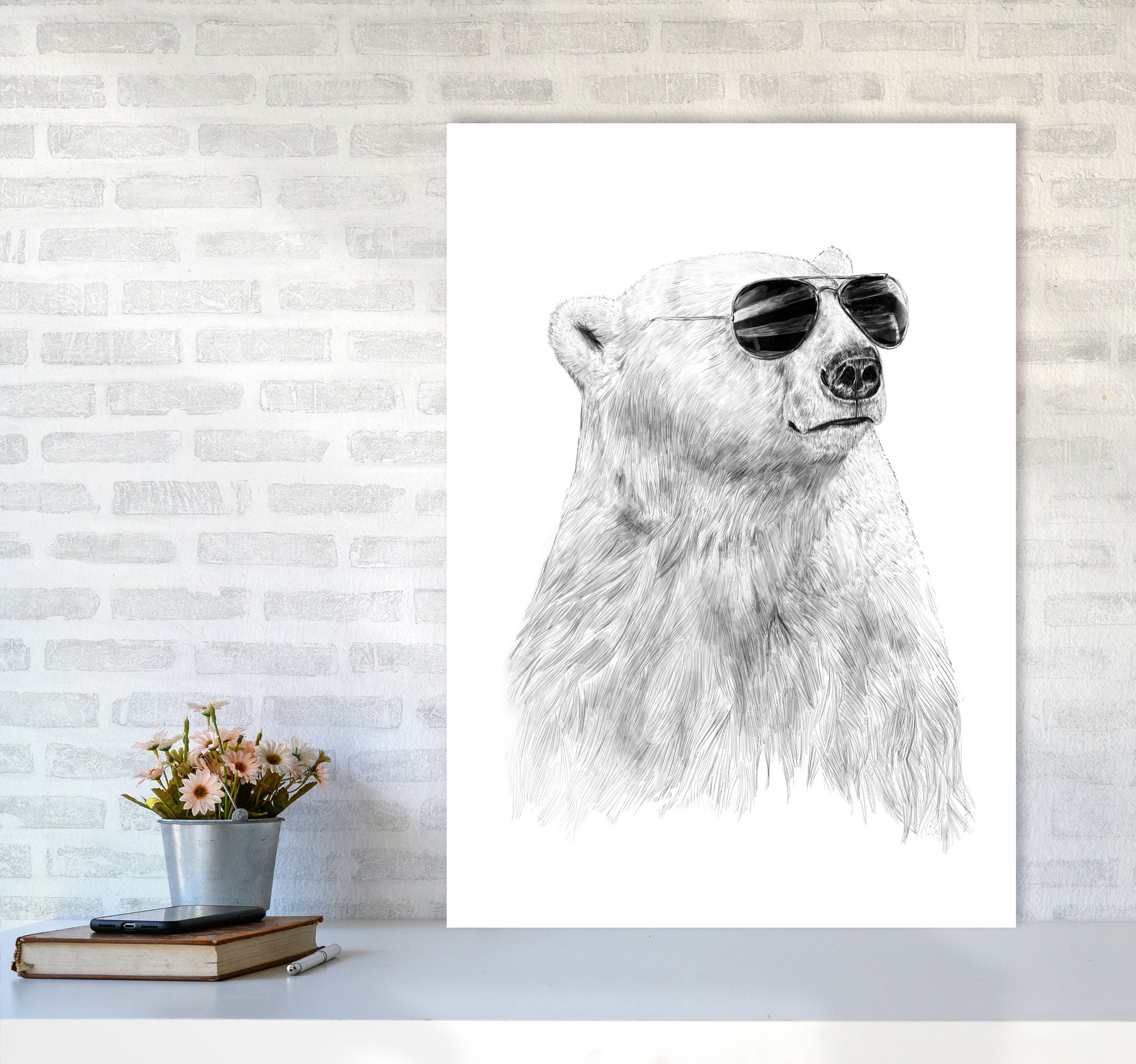 Don't Let The Sun Go Down Bear Animal Art Print by Balaz Solti A1 Black Frame