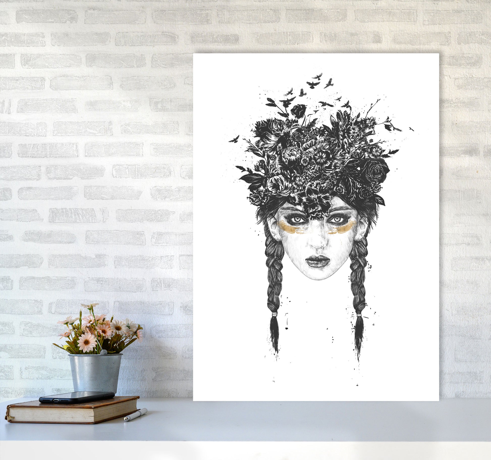 Summer Queen B&W Art Print by Balaz Solti A1 Black Frame