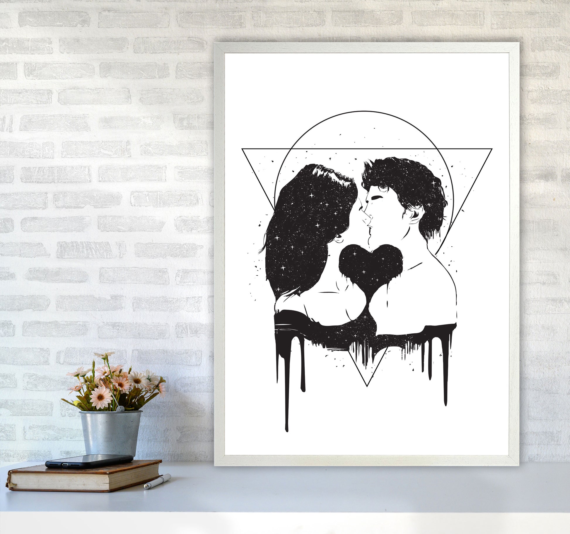 Cosmic Love B&W Art Print by Balaz Solti A1 Oak Frame