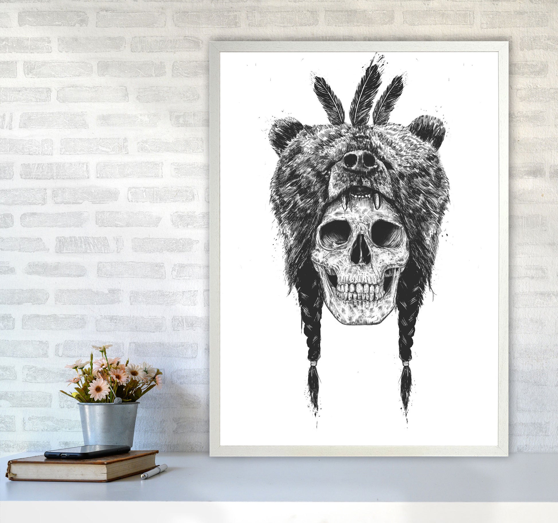 Dead Shaman B&W Gothic Art Print by Balaz Solti A1 Oak Frame