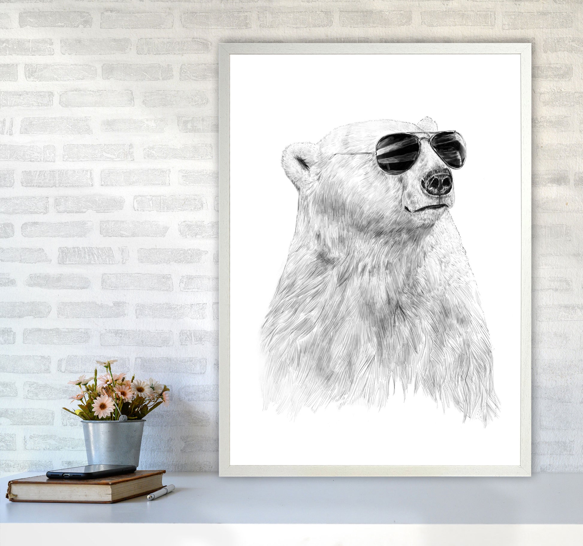 Don't Let The Sun Go Down Bear Animal Art Print by Balaz Solti A1 Oak Frame