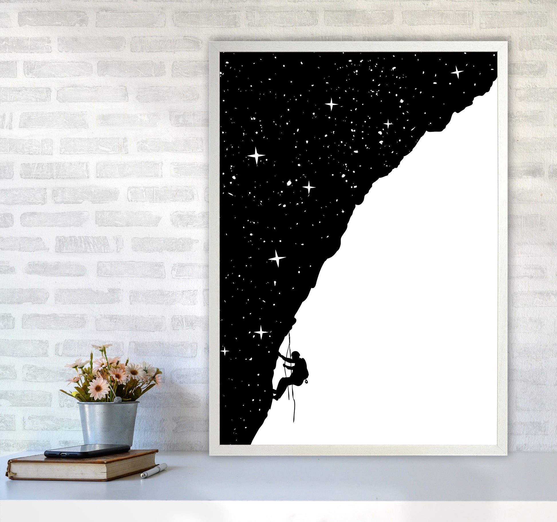 Night Climber B&W Art Print by Balaz Solti A1 Oak Frame
