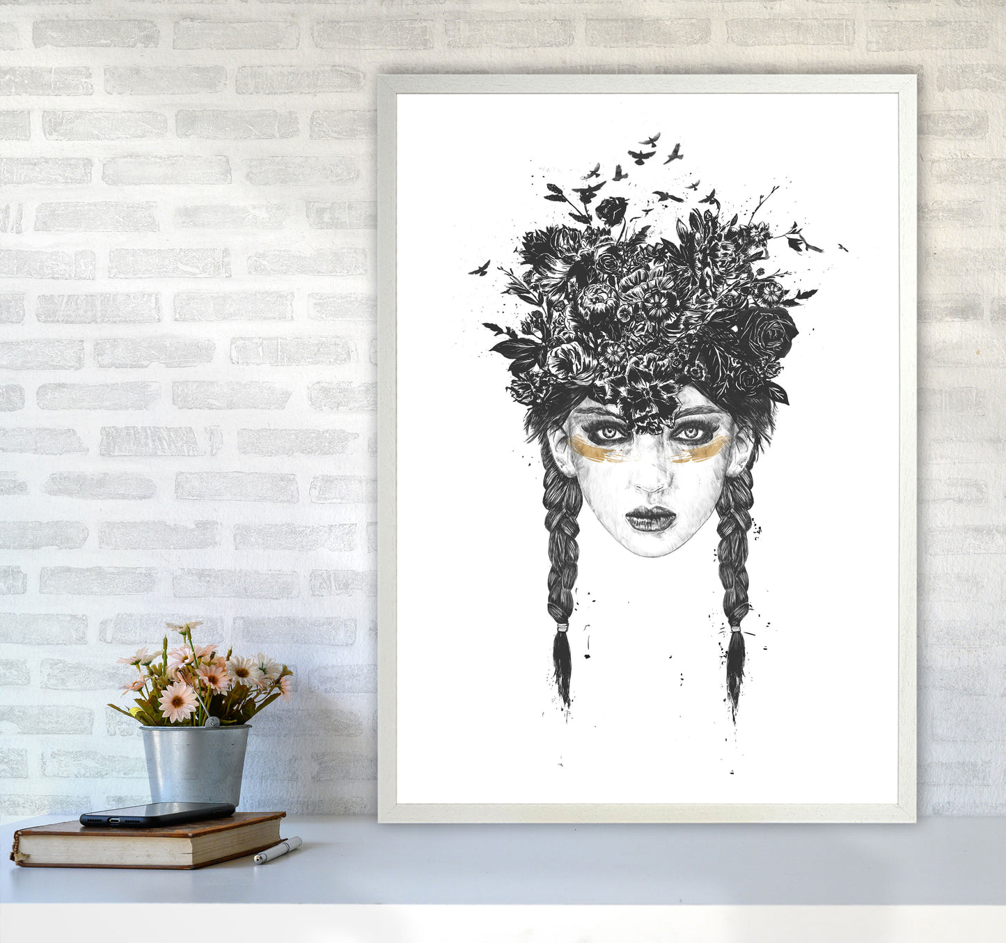 Summer Queen B&W Art Print by Balaz Solti A1 Oak Frame