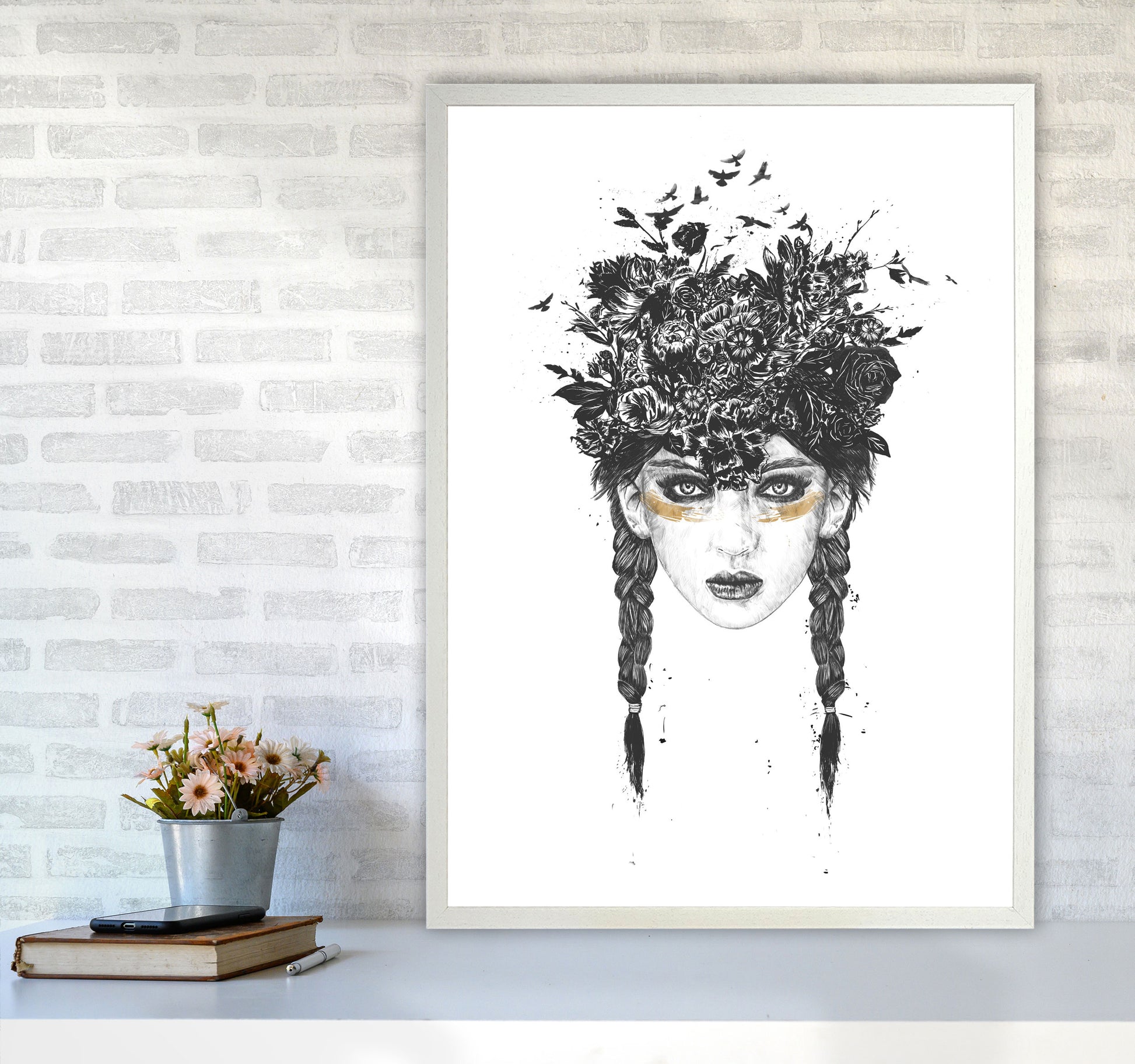 Summer Queen B&W Art Print by Balaz Solti A1 Oak Frame