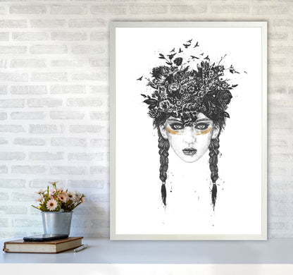 Summer Queen B&W Art Print by Balaz Solti A1 Oak Frame