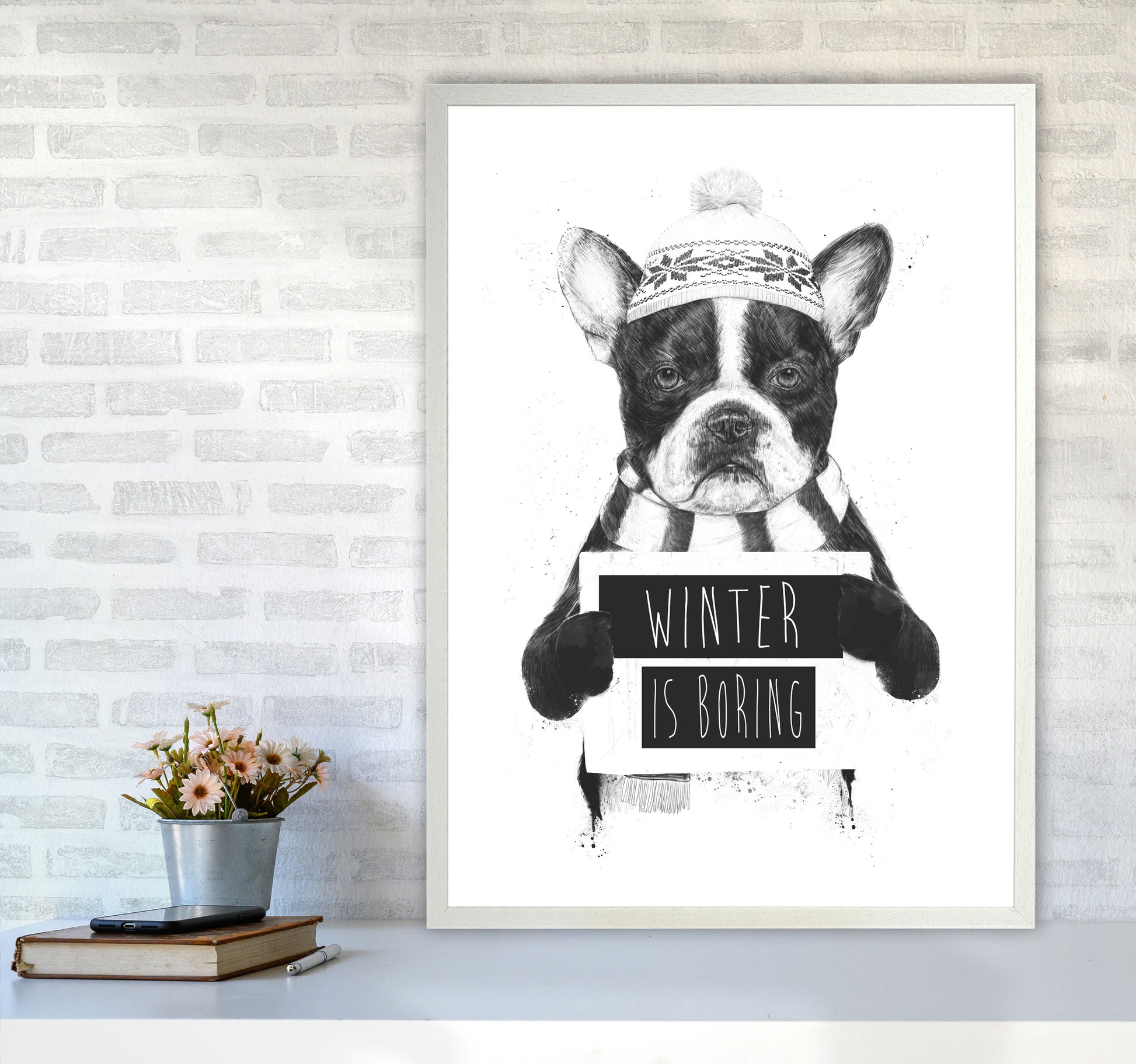 Winter Is Boring Animal Art Print by Balaz Solti A1 Oak Frame