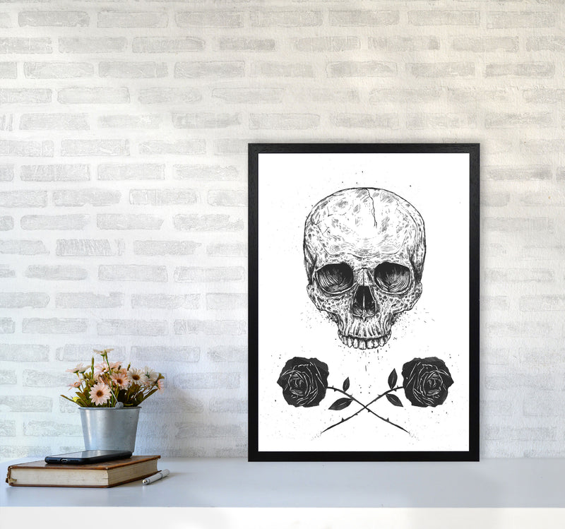 Skull And Roses Gothic Art Print by Balaz Solti A2 White Frame