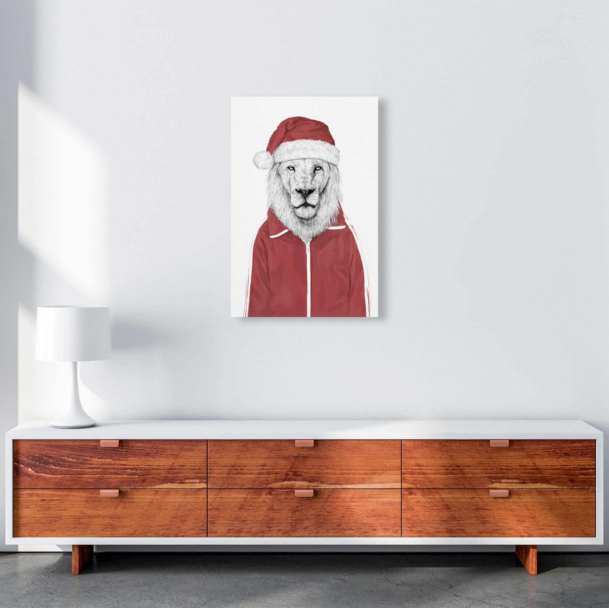 Santa Lion Animal Art Print by Balaz Solti A2 Canvas