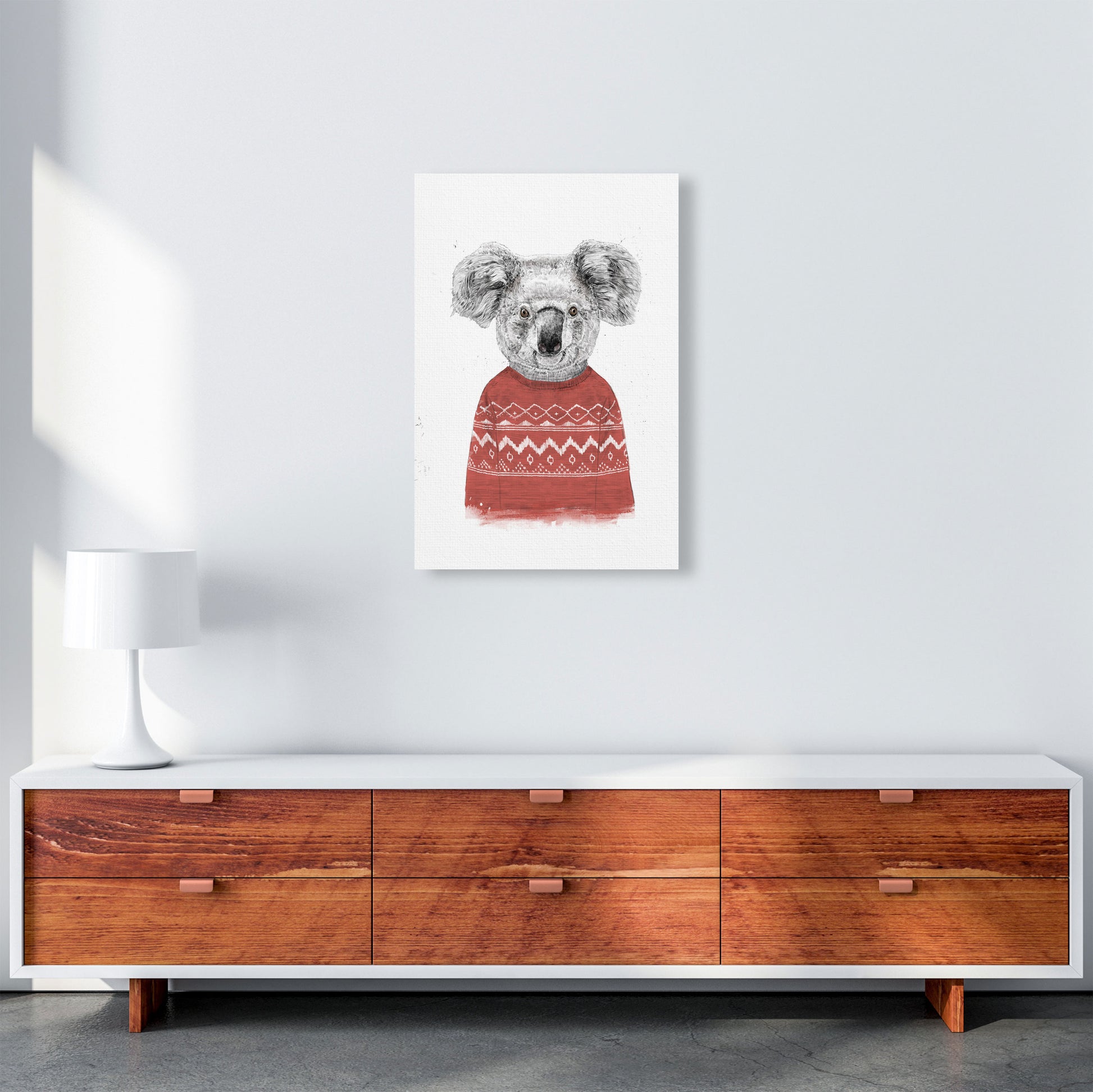 Winter Koala Red Animal Art Print by Balaz Solti A2 Canvas