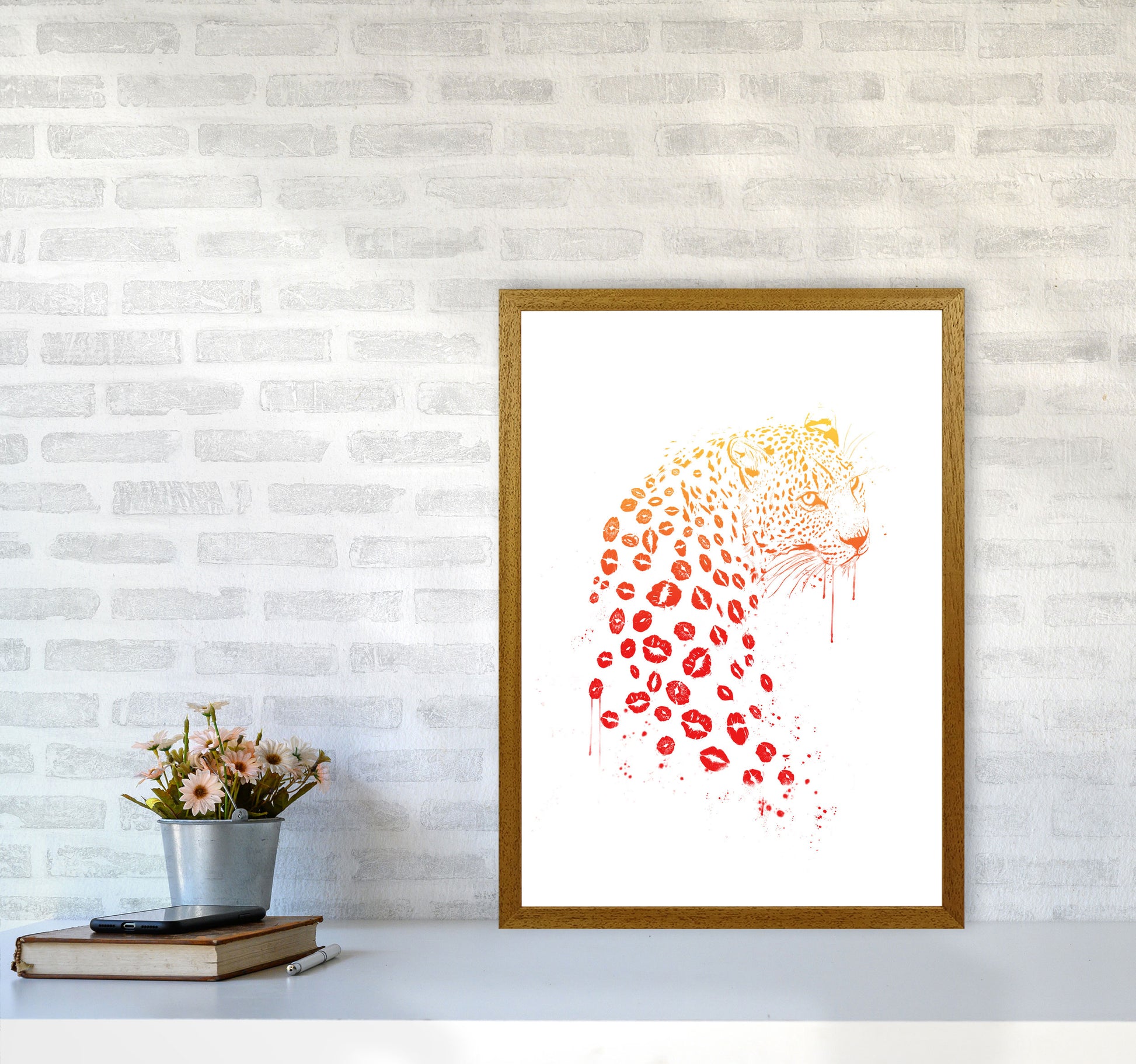 Kiss Me Leopard Animal Art Print by Balaz Solti A2 Print Only