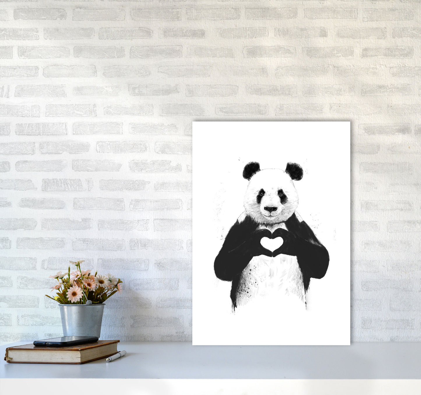 All You Need Is Love Panda Animal Art Print by Balaz Solti A2 Black Frame