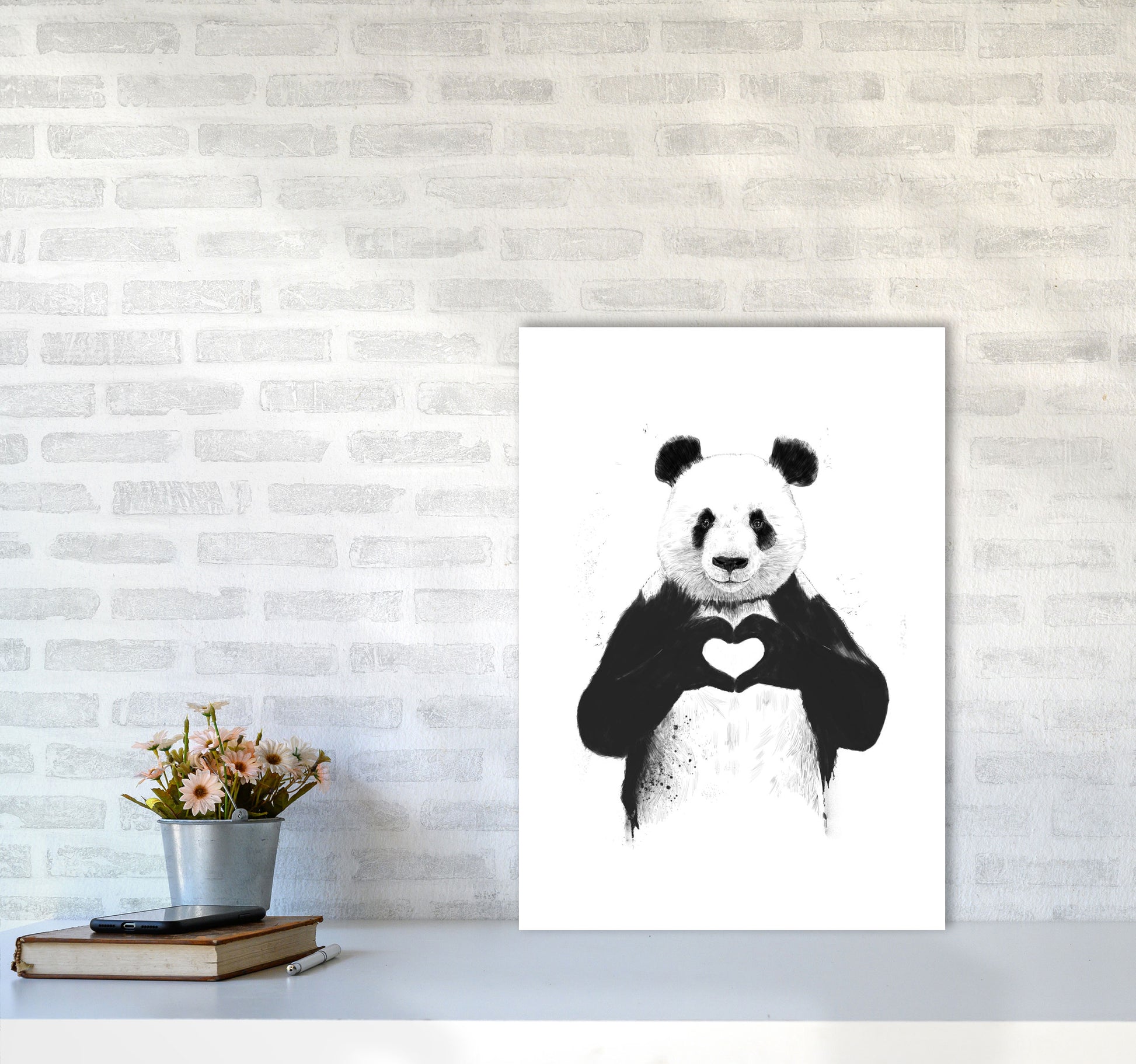 All You Need Is Love Panda Animal Art Print by Balaz Solti A2 Black Frame