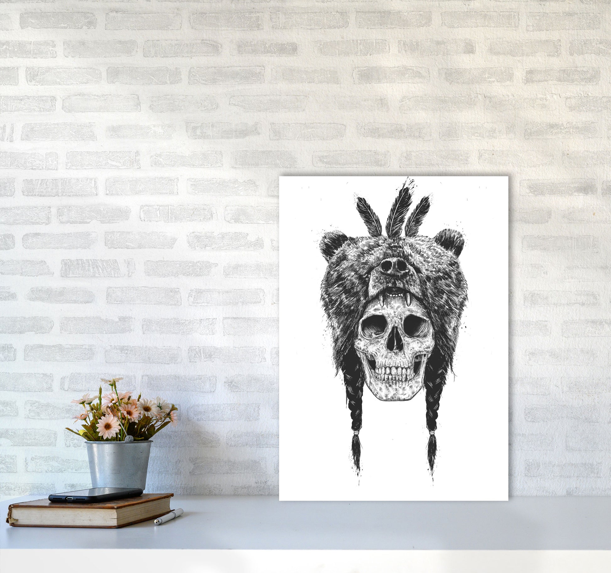 Dead Shaman B&W Gothic Art Print by Balaz Solti A2 Black Frame