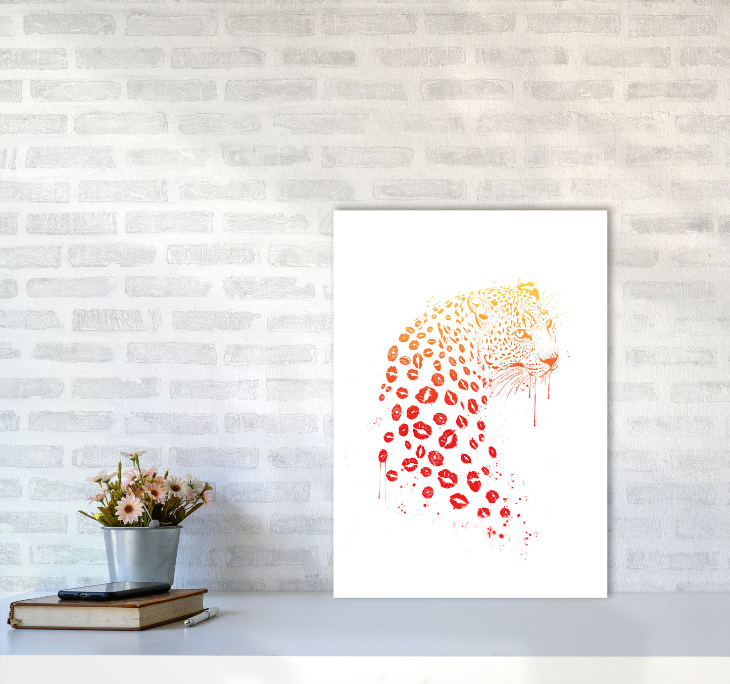 Kiss Me Leopard Animal Art Print by Balaz Solti A2 Black Frame