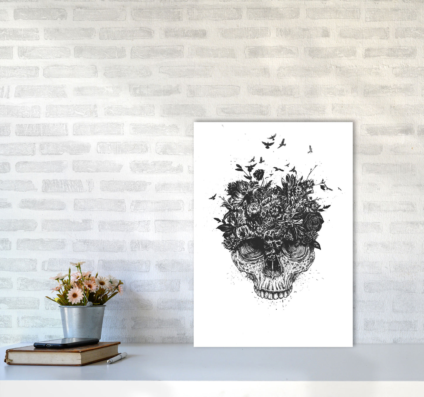 My Head Is A Jungle Skull B&W Art Print by Balaz Solti A2 Black Frame