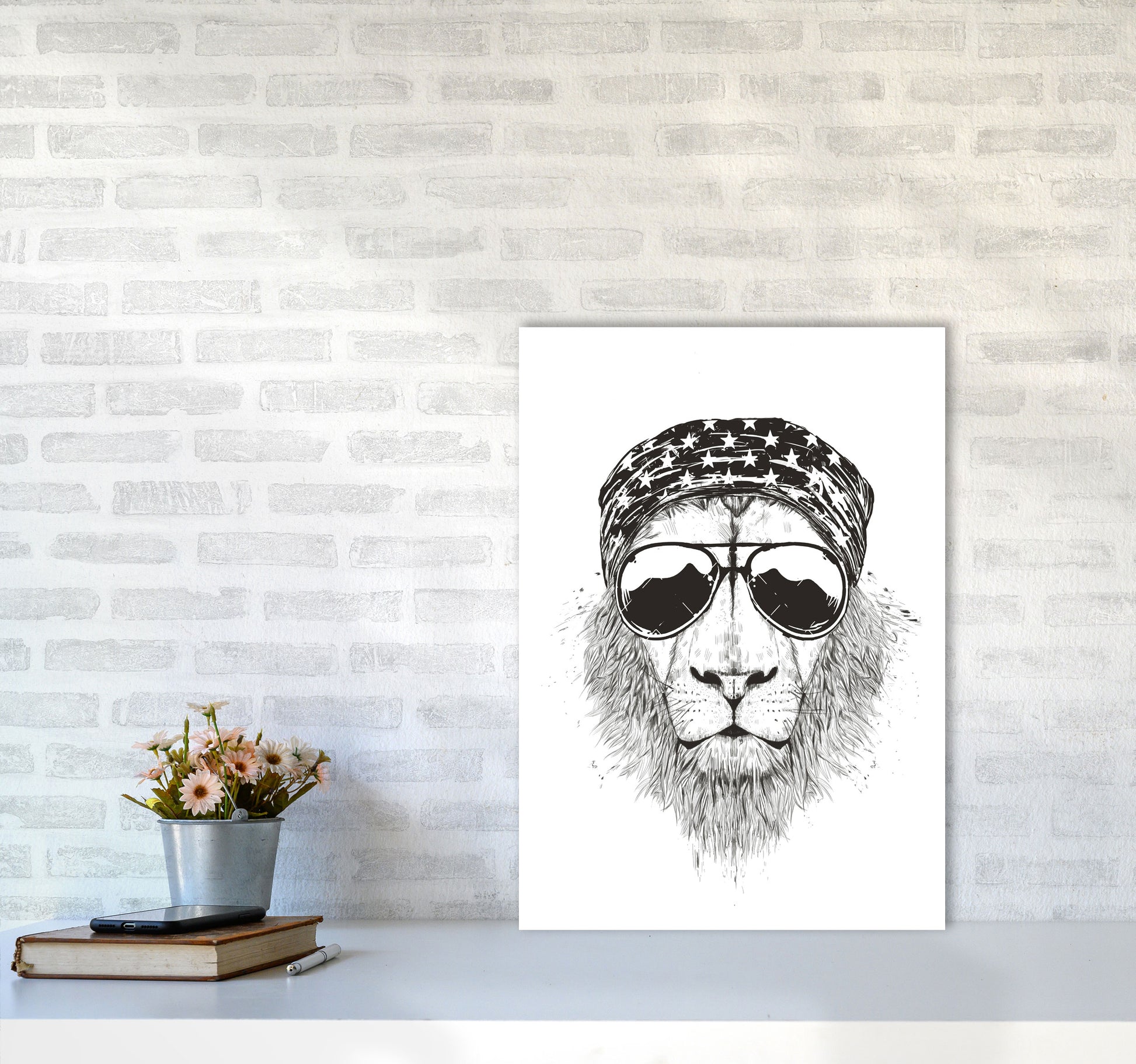 Wild Lion B&W Animal Art Print by Balaz Solti A2 Black Frame