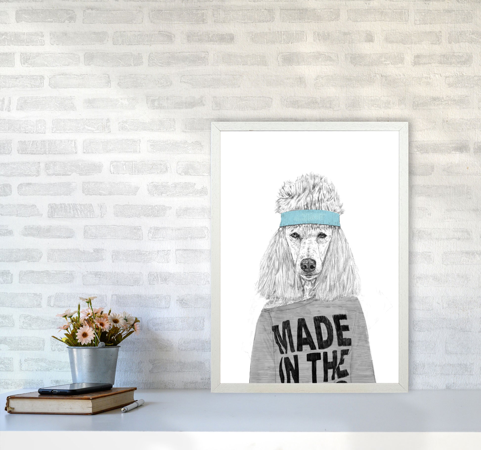 80's Bitch Dog Animal Modern Art Print by Balaz Solti A2 Oak Frame