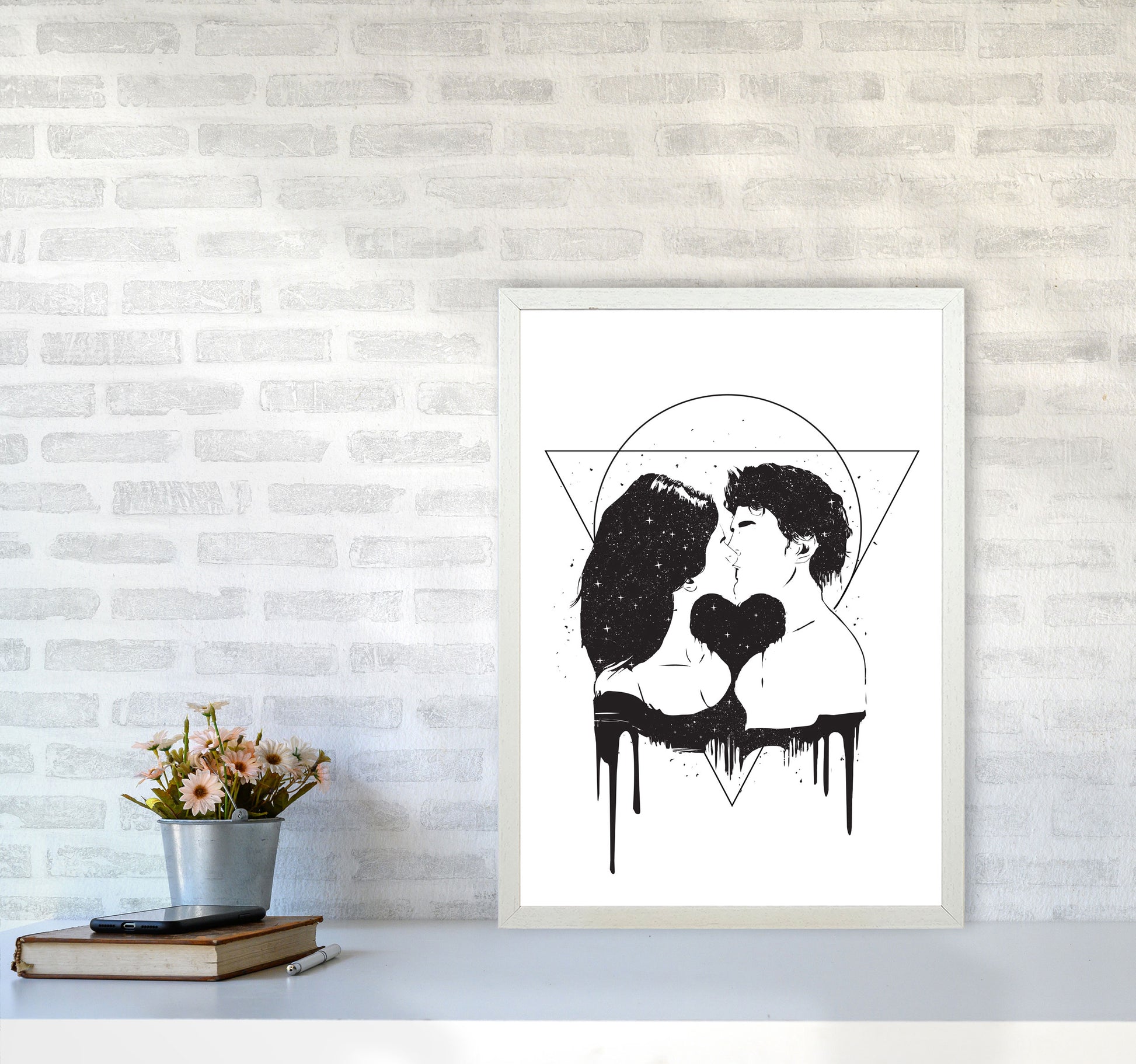 Cosmic Love B&W Art Print by Balaz Solti A2 Oak Frame