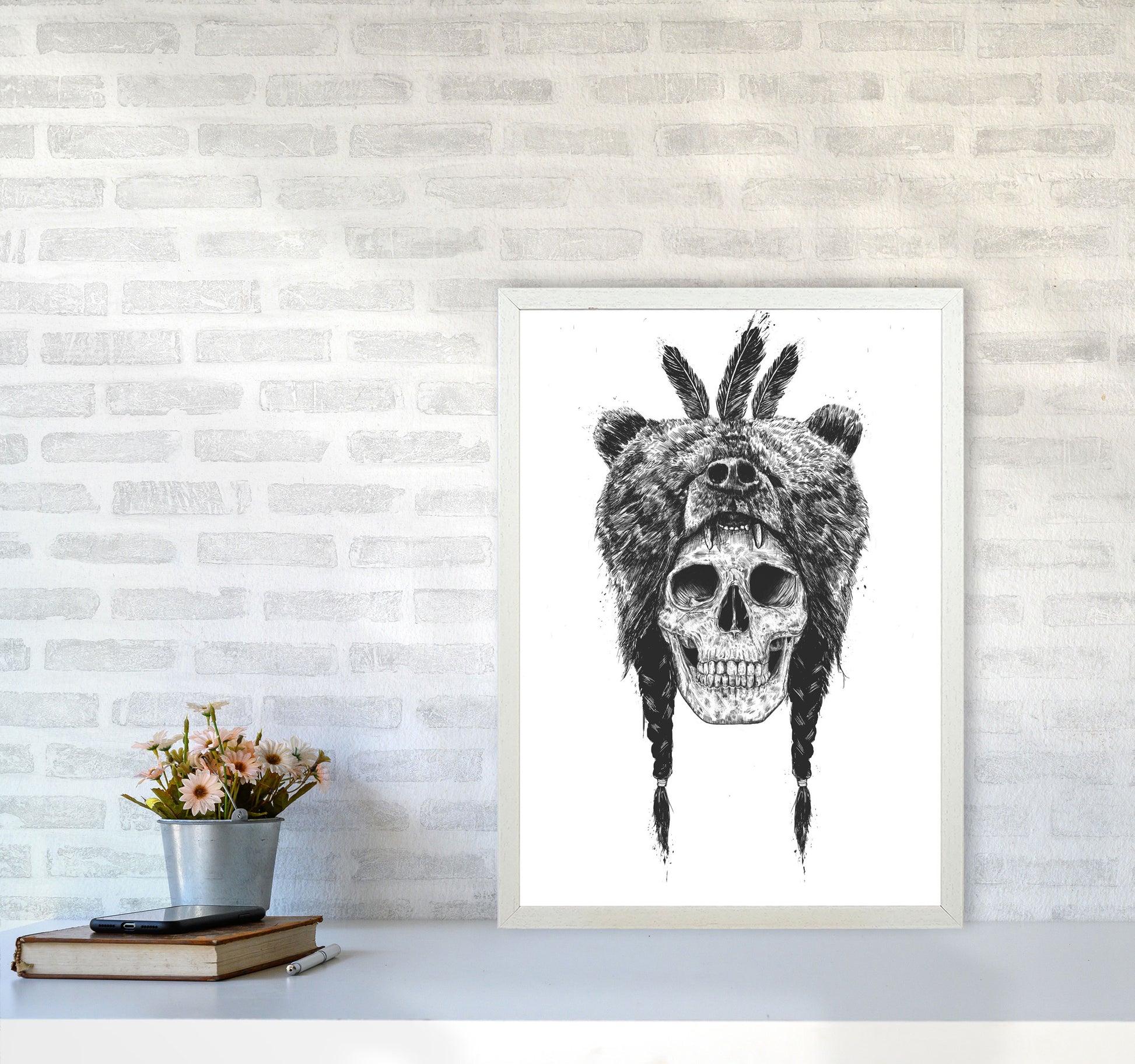 Dead Shaman B&W Gothic Art Print by Balaz Solti A2 Oak Frame