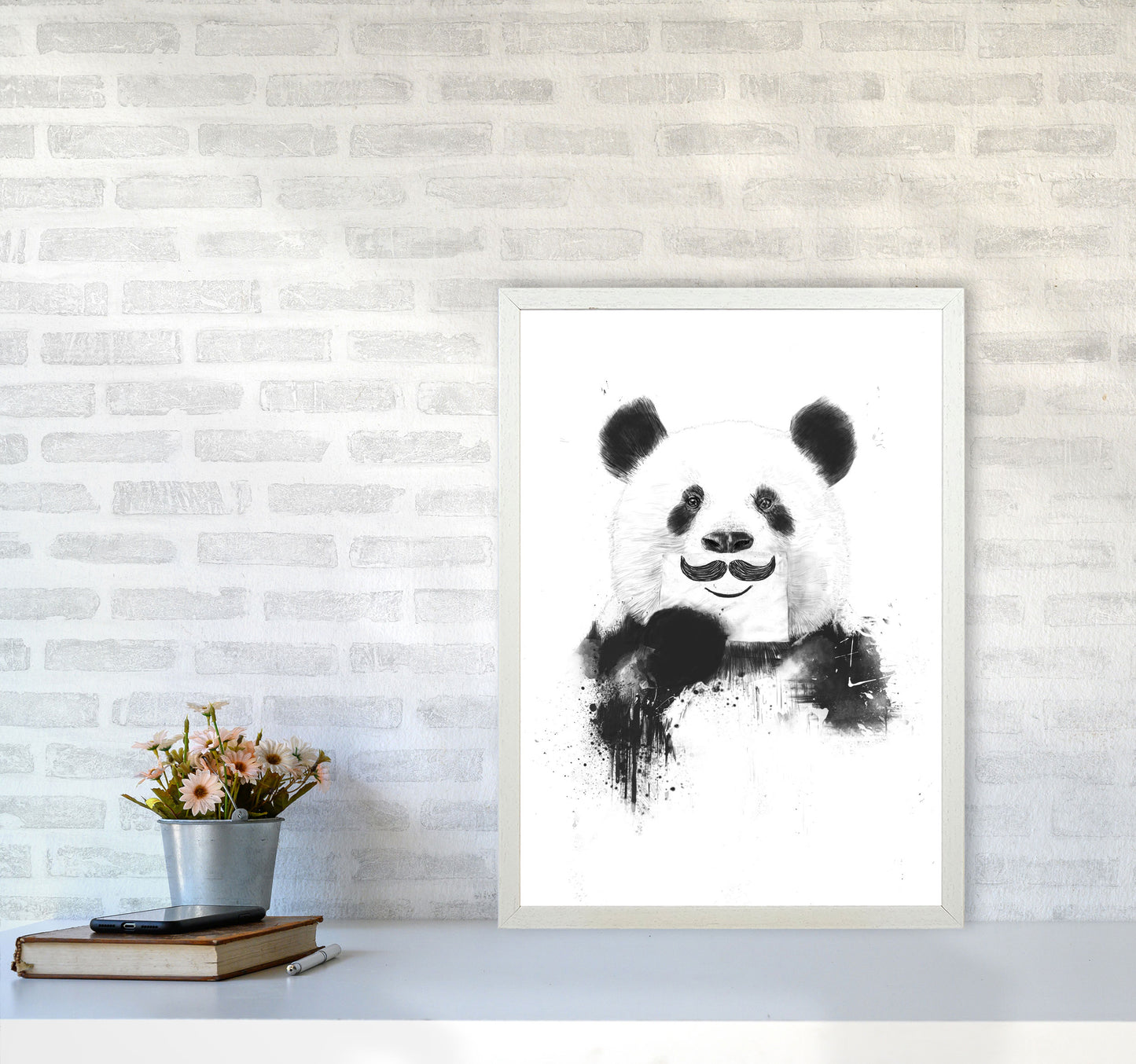 Funny Panda Animal Art Print by Balaz Solti A2 Oak Frame