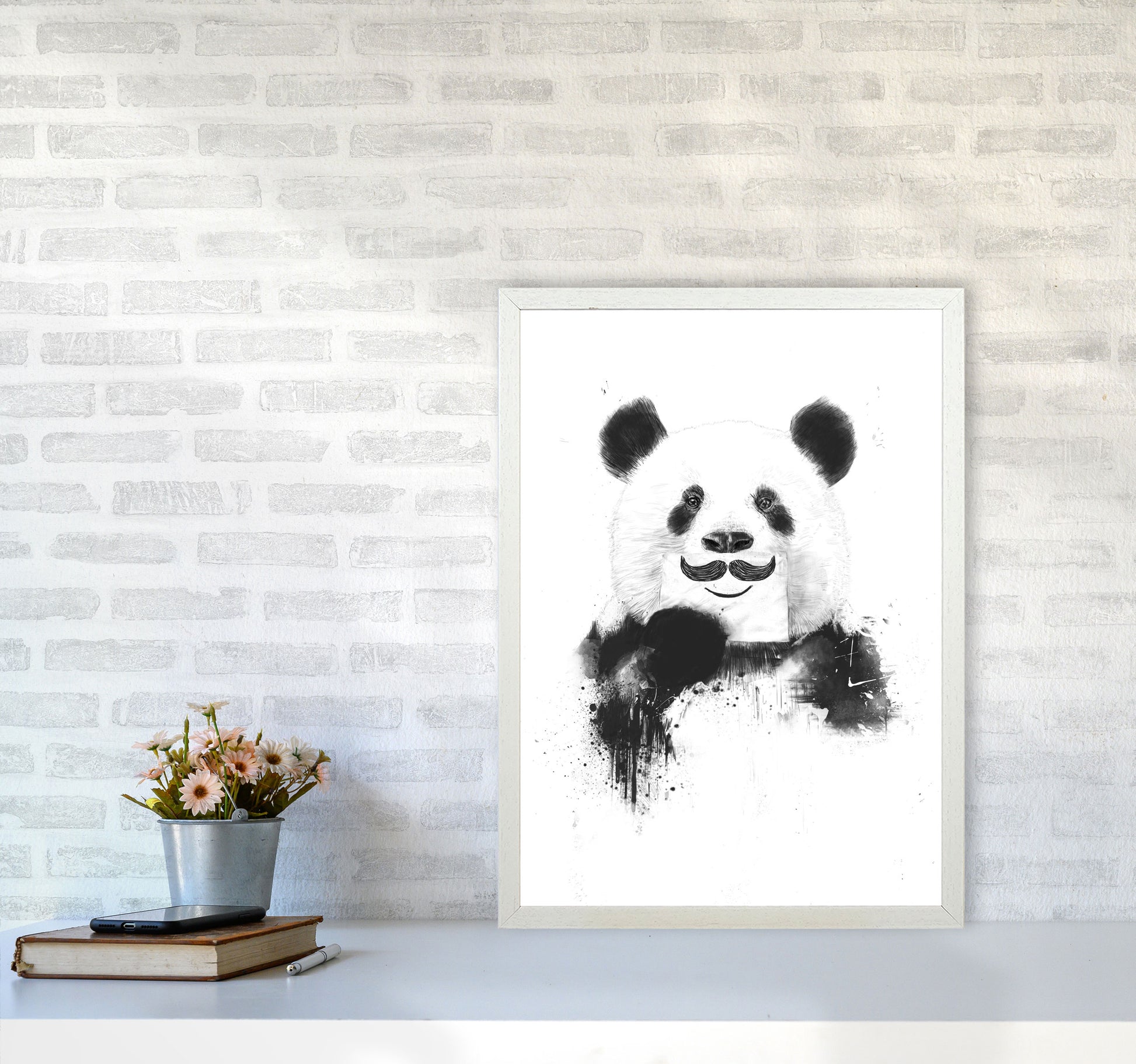 Funny Panda Animal Art Print by Balaz Solti A2 Oak Frame