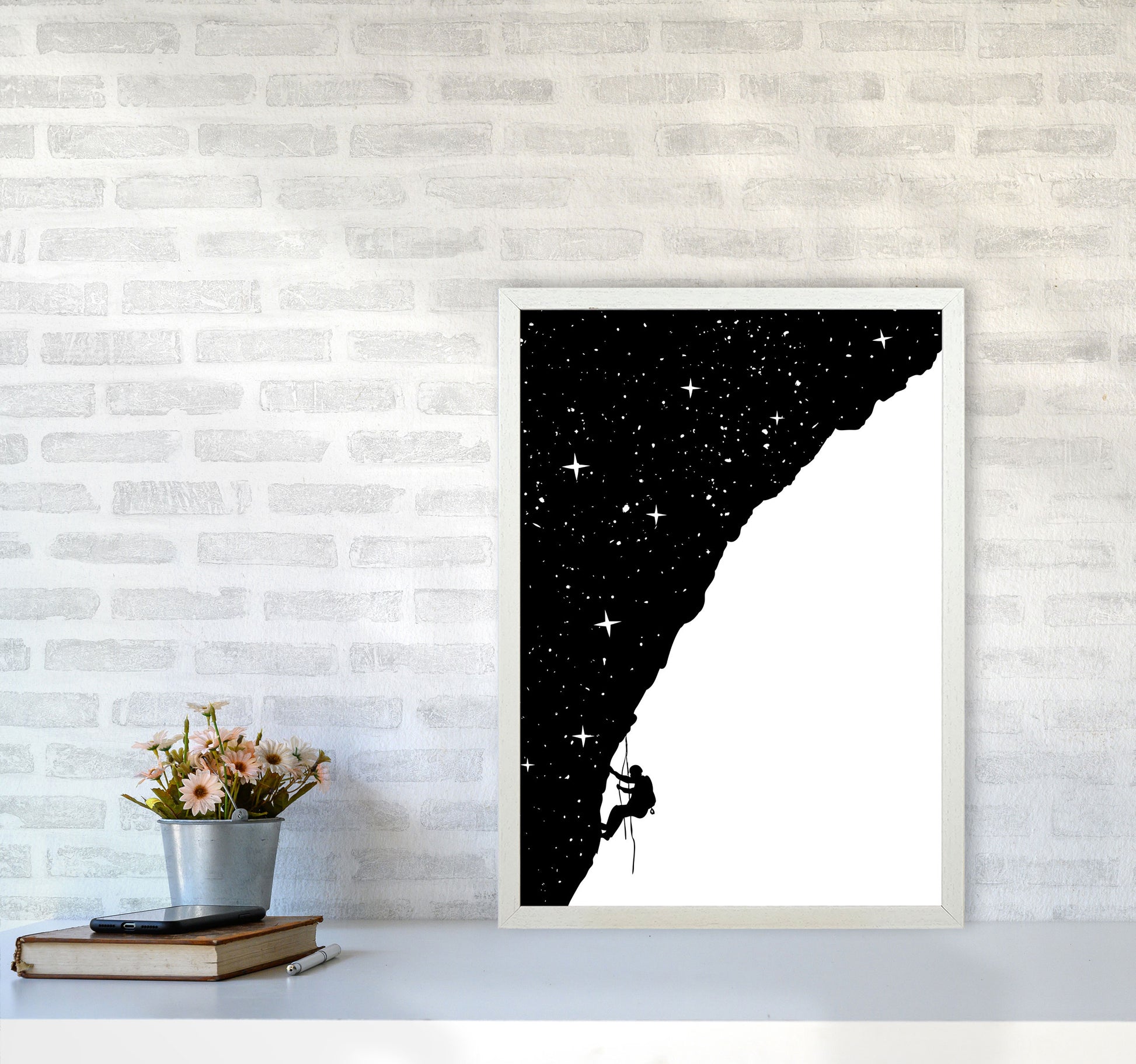 Night Climber B&W Art Print by Balaz Solti A2 Oak Frame