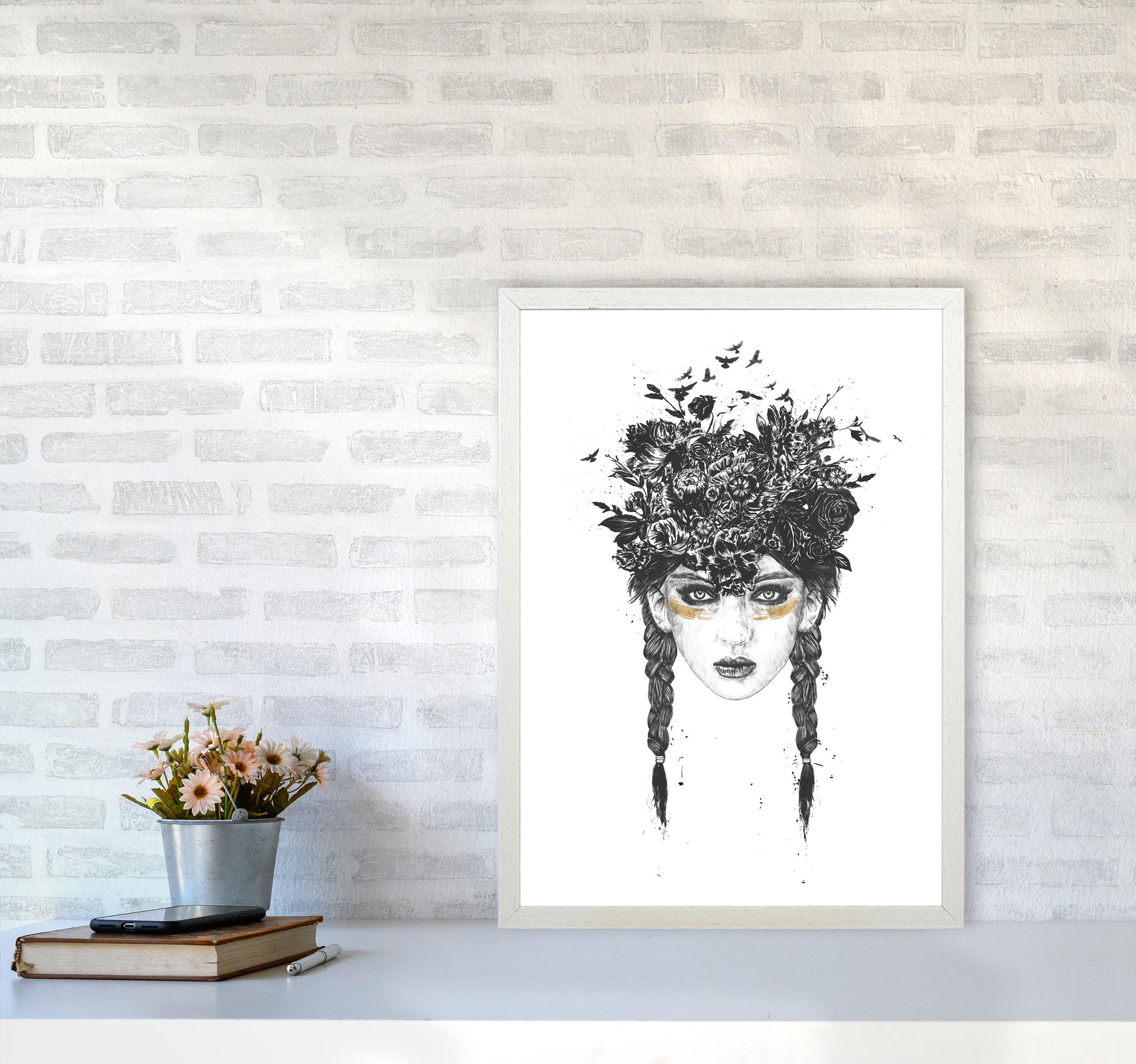 Summer Queen B&W Art Print by Balaz Solti A2 Oak Frame