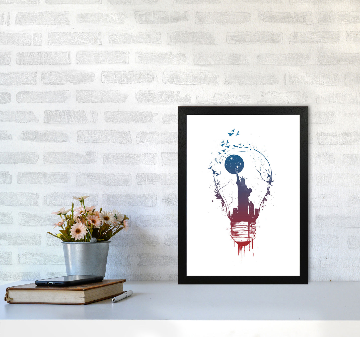 Big City Lights Art Print by Balaz Solti A3 White Frame