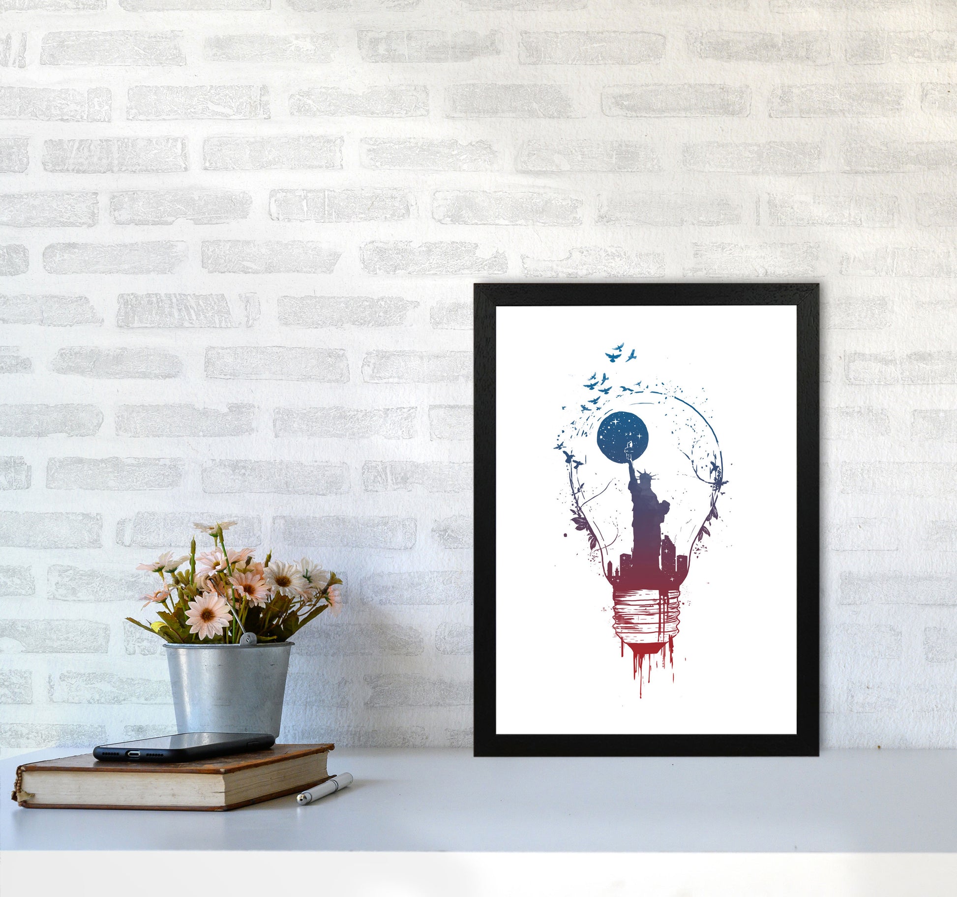 Big City Lights Art Print by Balaz Solti A3 White Frame