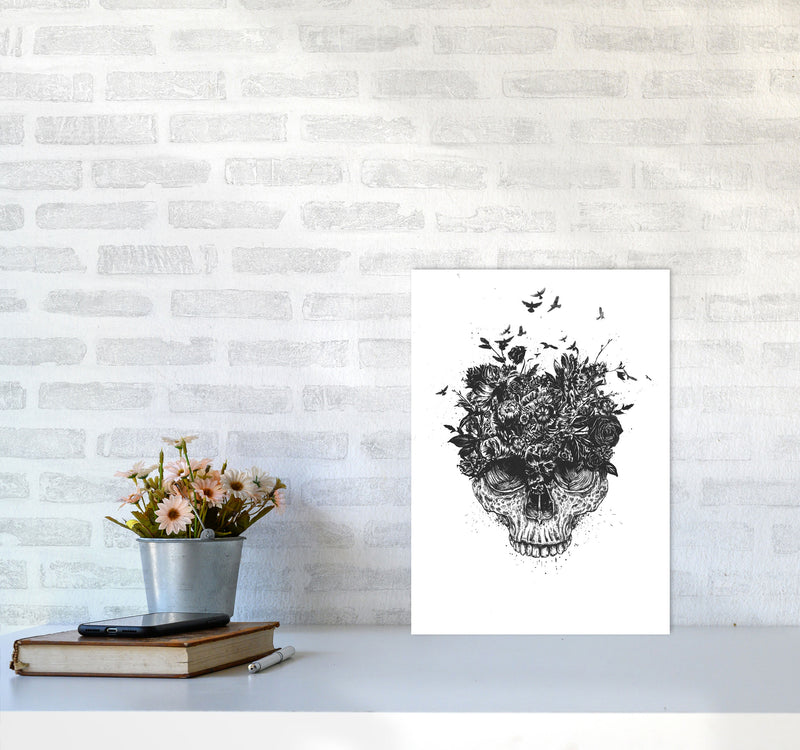 My Head Is A Jungle Skull B&W Art Print by Balaz Solti A3 Black Frame