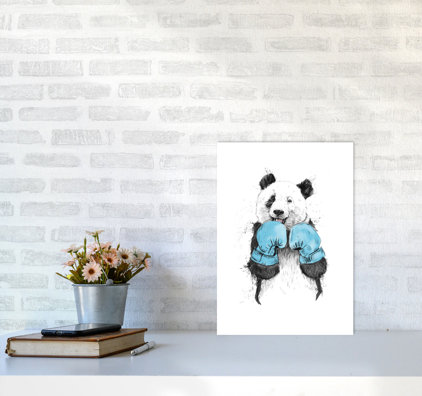 The Winner Boxing Panda Animal Art Print by Balaz Solti A3 Black Frame