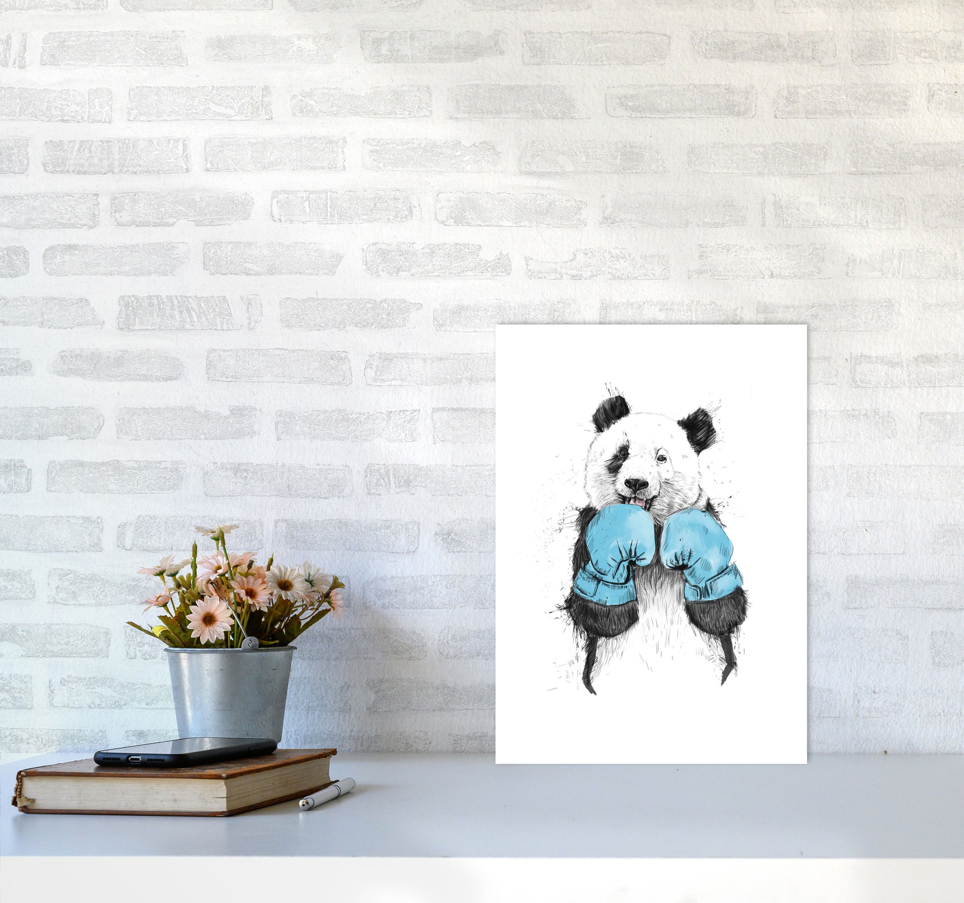 The Winner Boxing Panda Animal Art Print by Balaz Solti A3 Black Frame