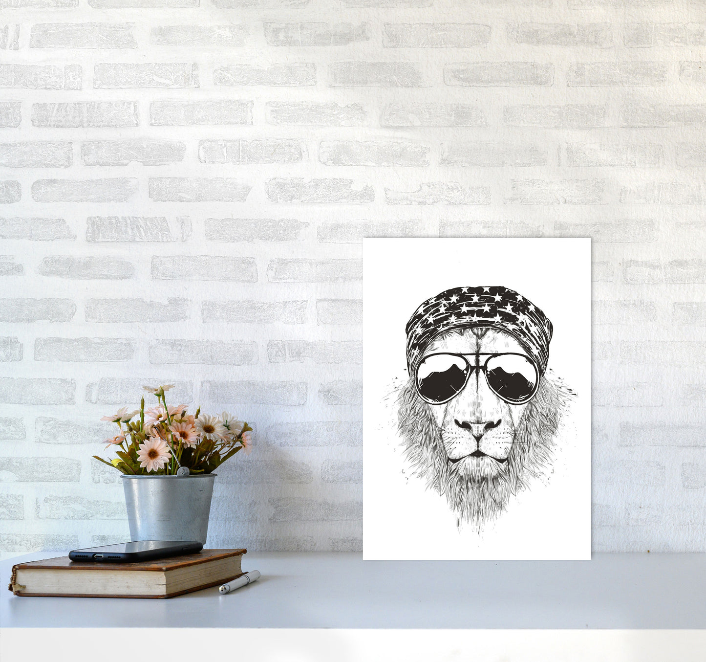 Wild Lion B&W Animal Art Print by Balaz Solti A3 Black Frame