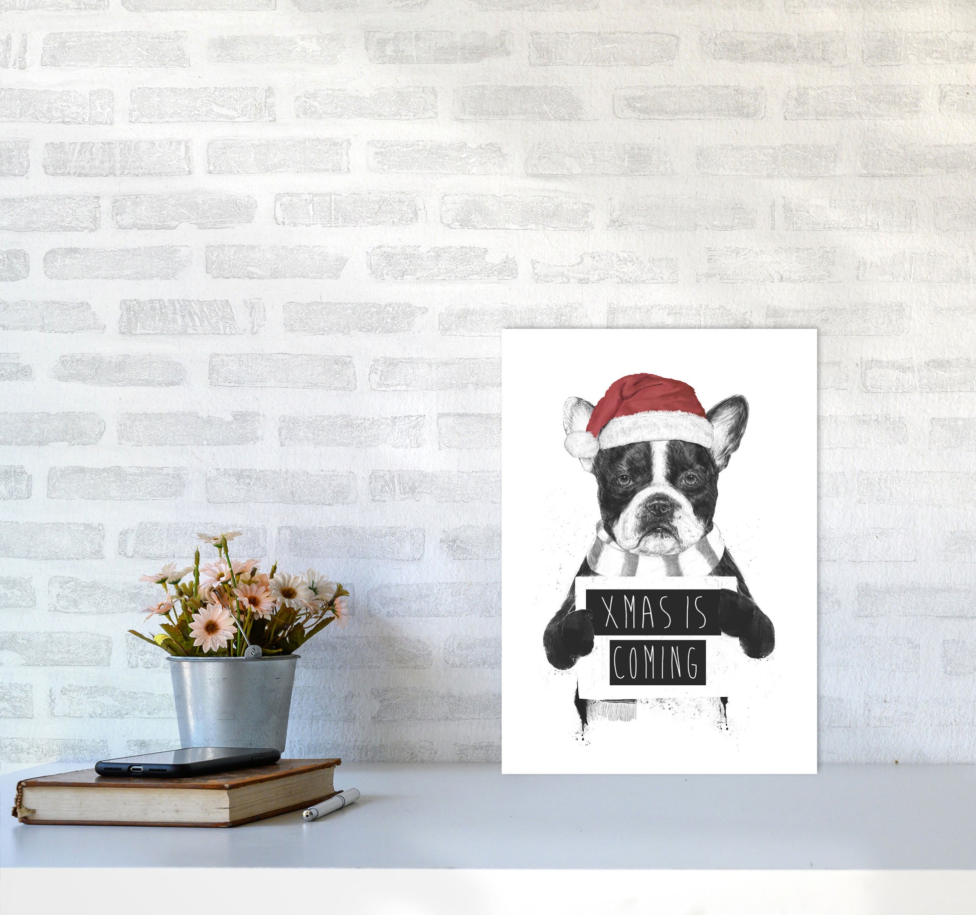Xmas Is Coming Animal Art Print by Balaz Solti A3 Black Frame