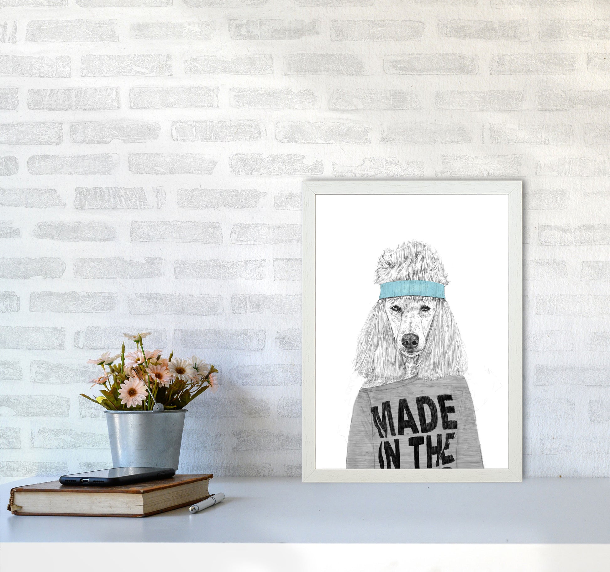 80's Bitch Dog Animal Modern Art Print by Balaz Solti A3 Oak Frame
