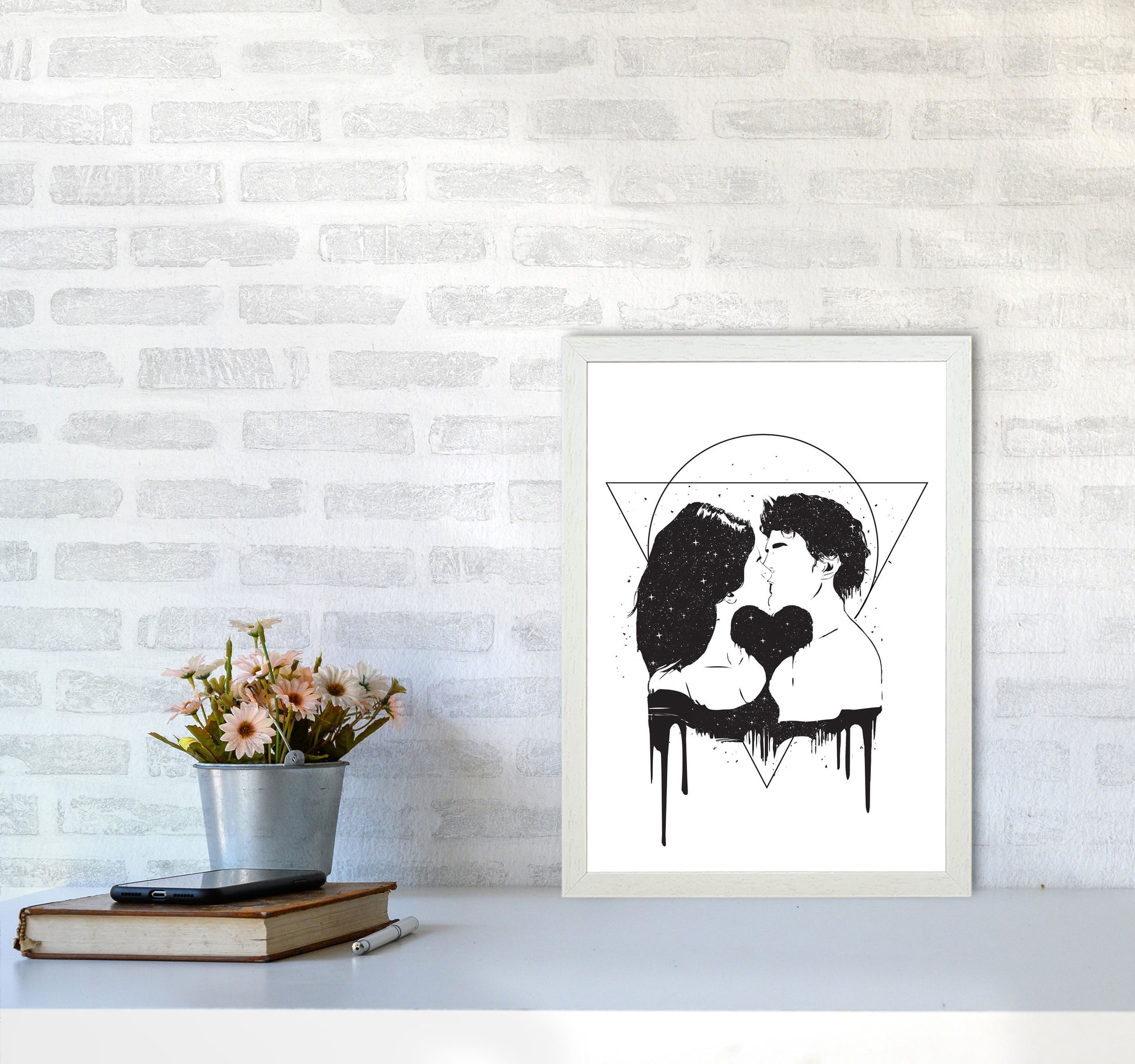 Cosmic Love B&W Art Print by Balaz Solti A3 Oak Frame