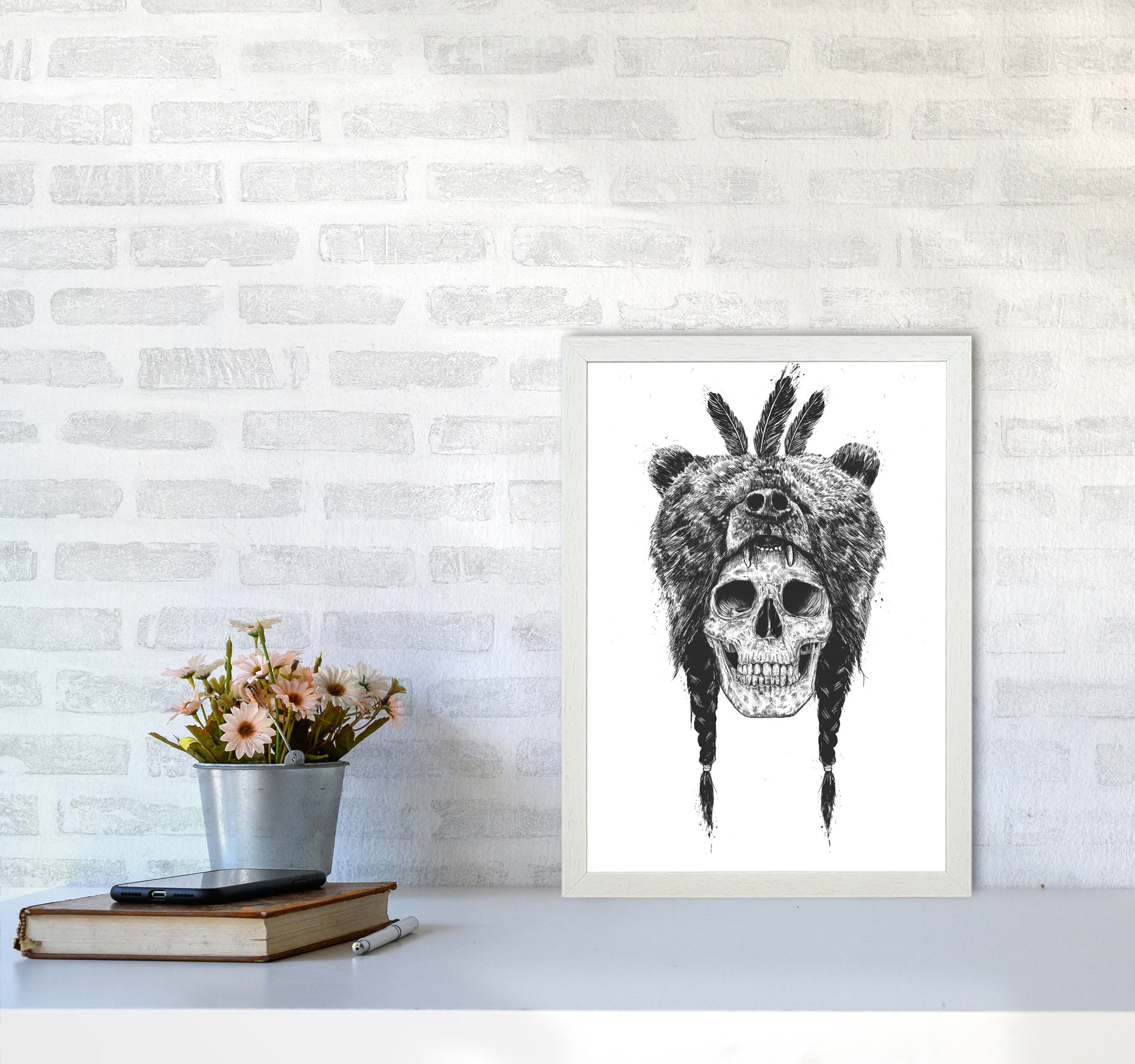 Dead Shaman B&W Gothic Art Print by Balaz Solti A3 Oak Frame