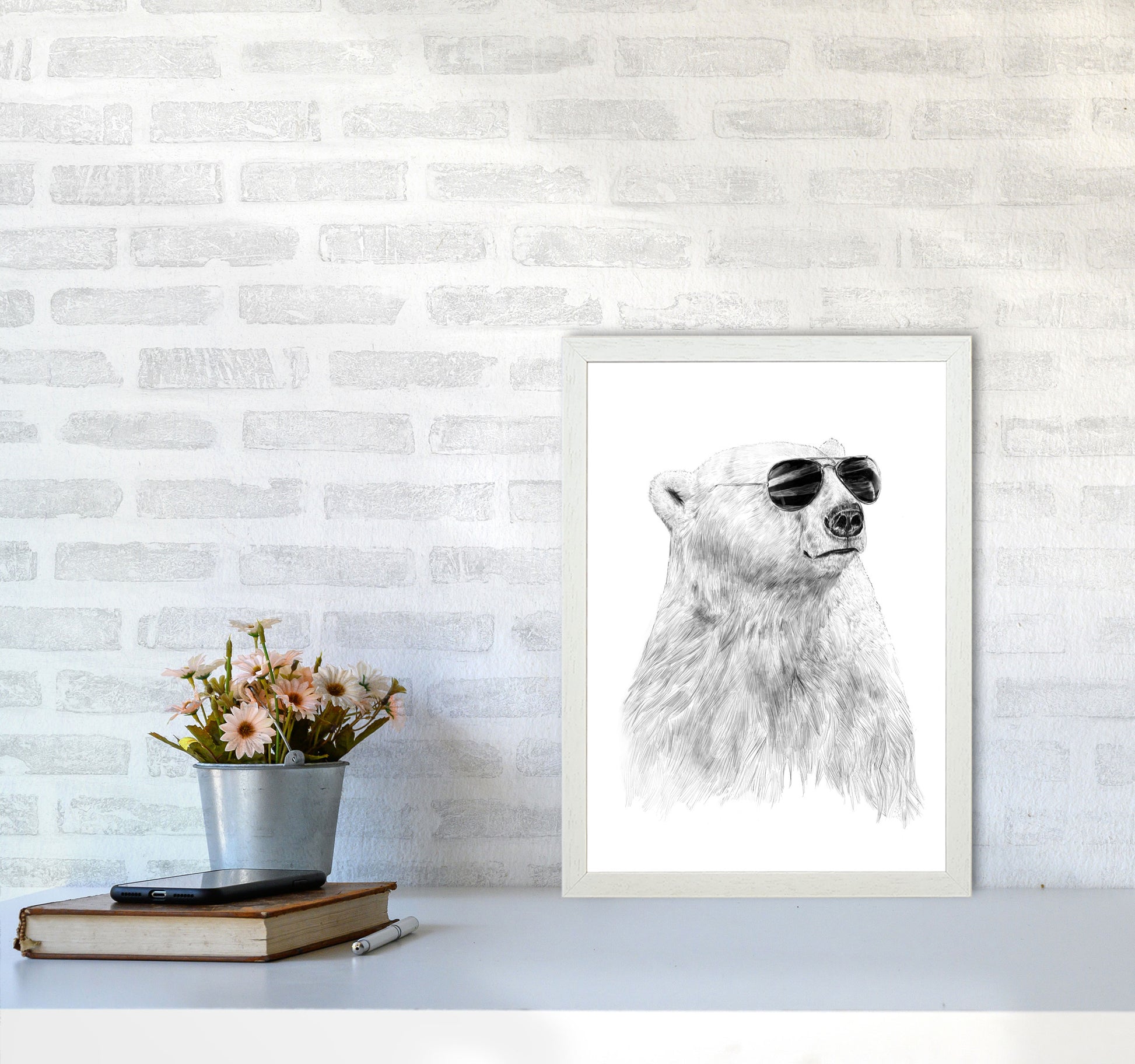 Don't Let The Sun Go Down Bear Animal Art Print by Balaz Solti A3 Oak Frame