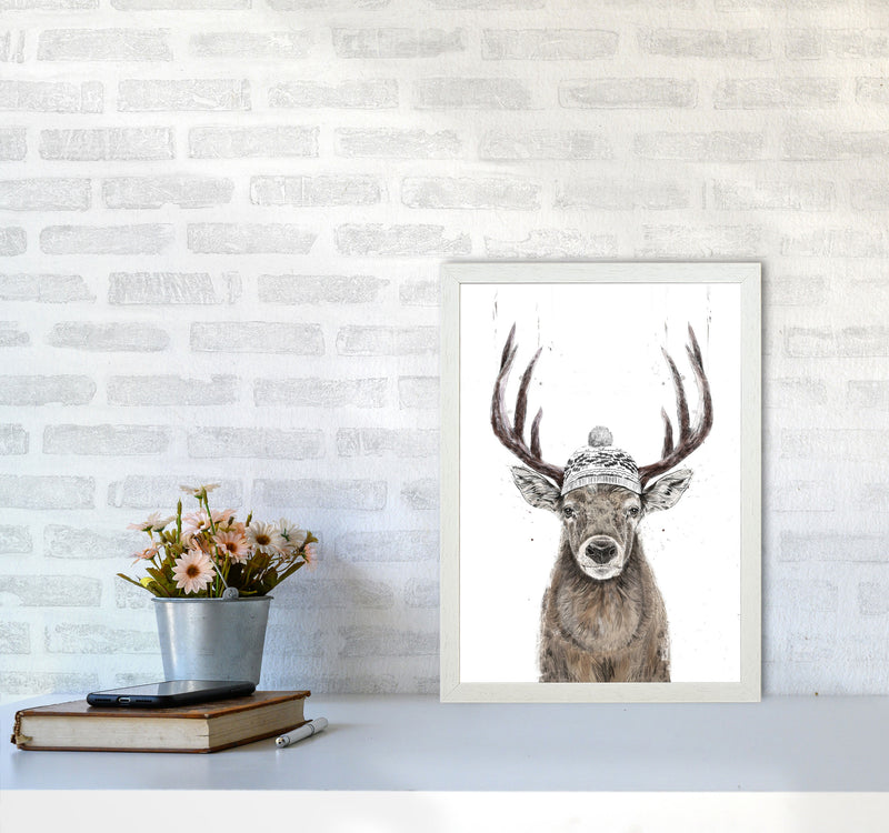 Lets Go Outside Reindeer Animal Art Print by Balaz Solti A3 Oak Frame