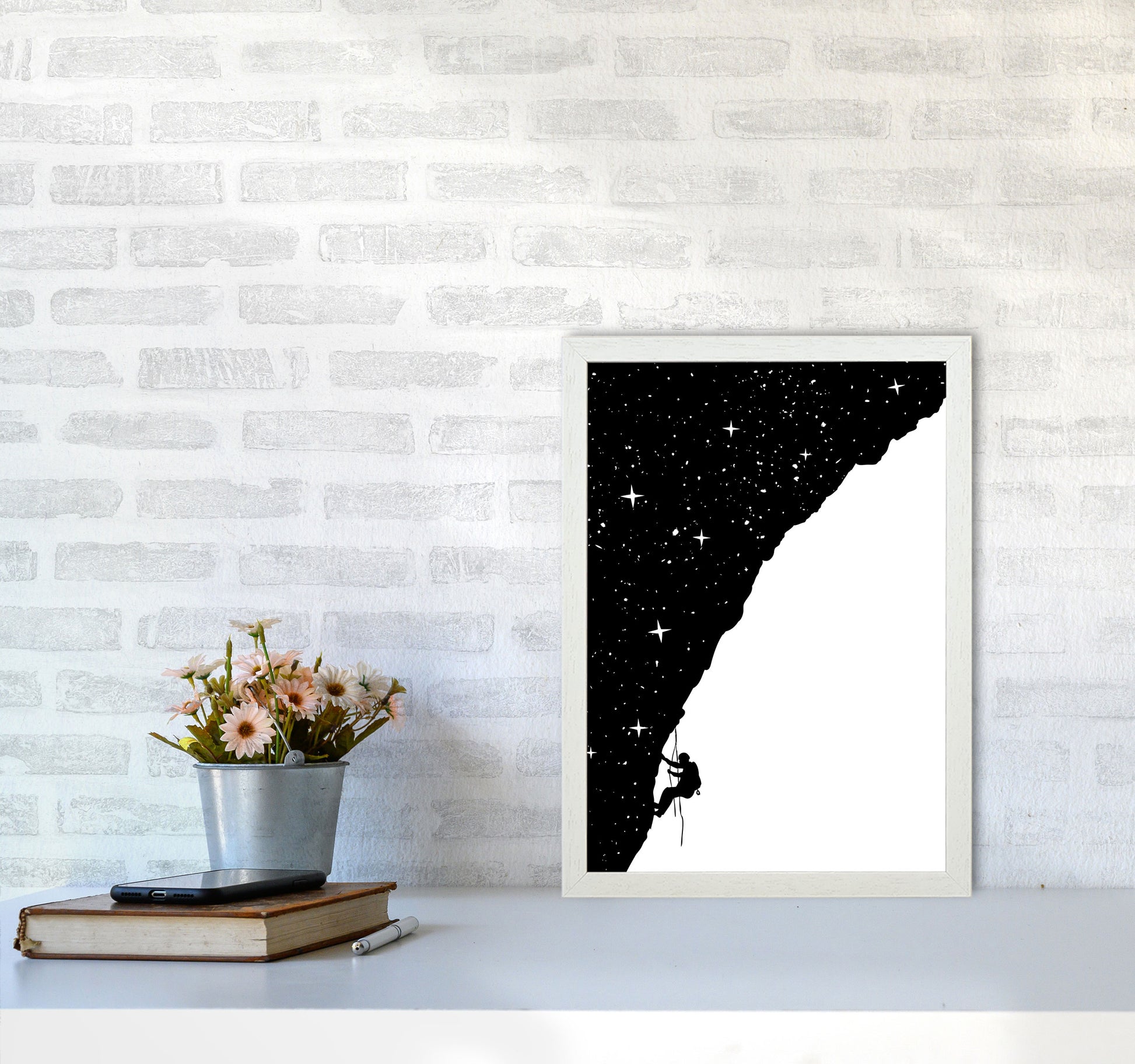 Night Climber B&W Art Print by Balaz Solti A3 Oak Frame