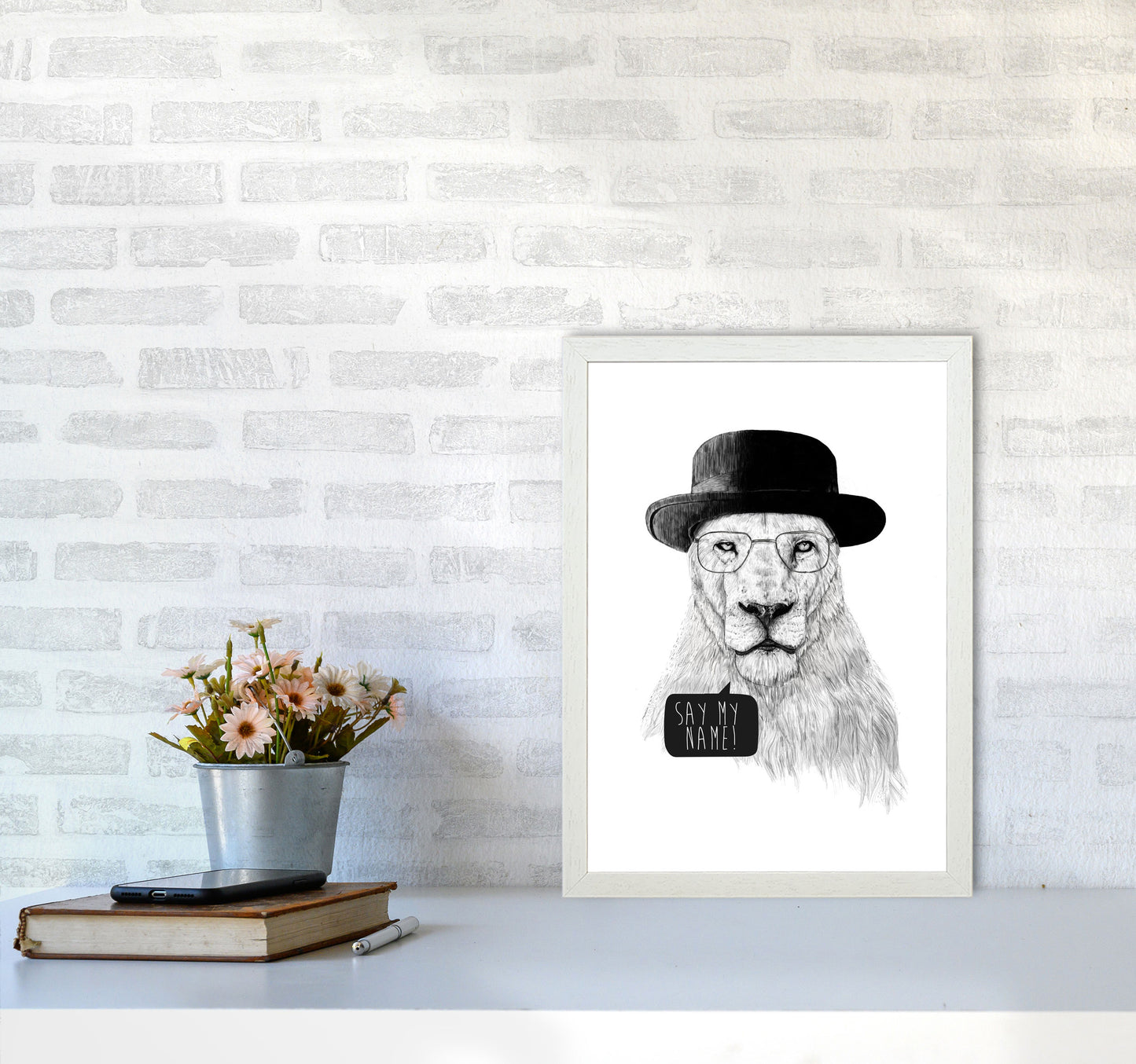 Say My name Lion Animal Art Print by Balaz Solti A3 Oak Frame